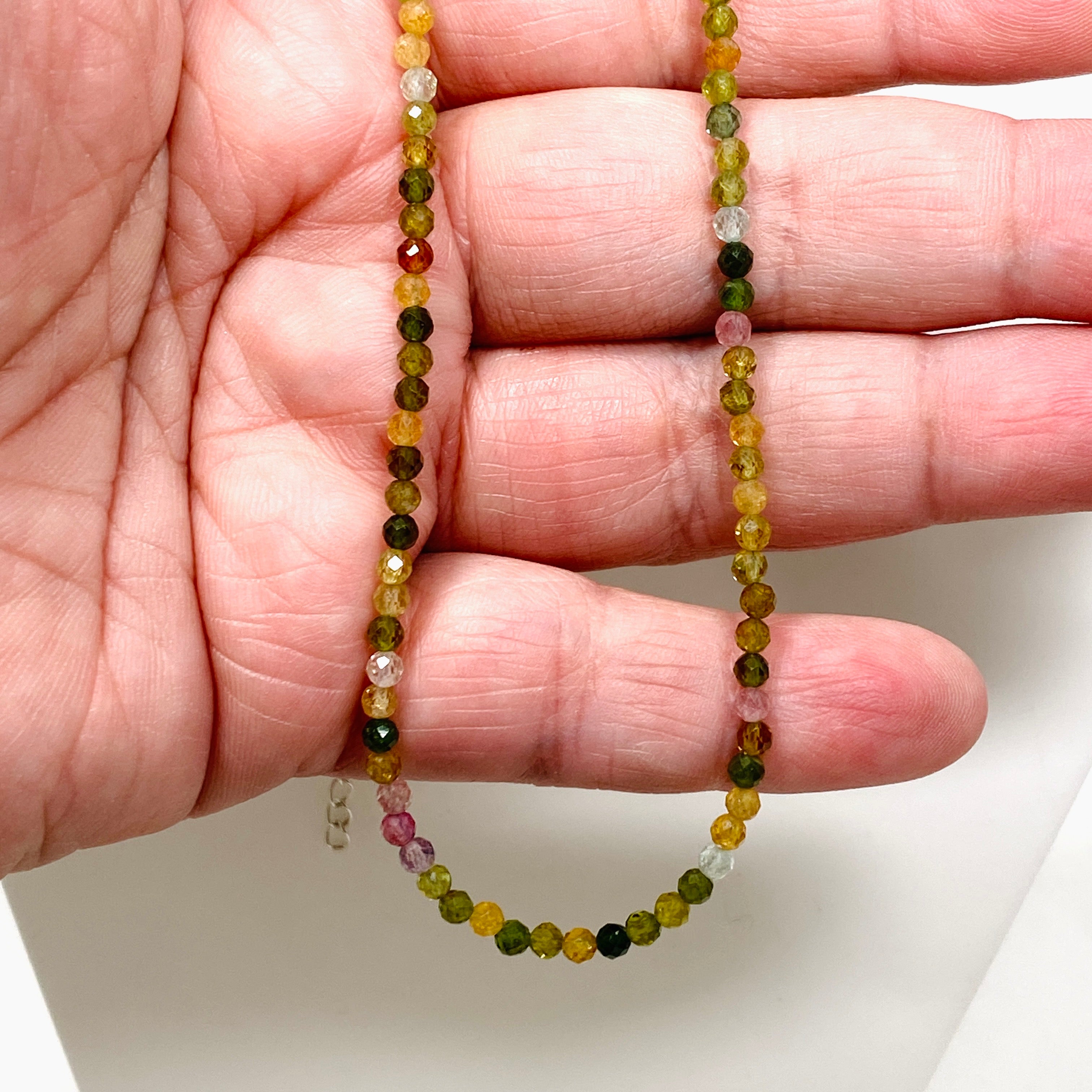 Micro Bead Necklace with Tourmaline Stones - Mixed Colors for Yoga, Meditation & Boho Fashion