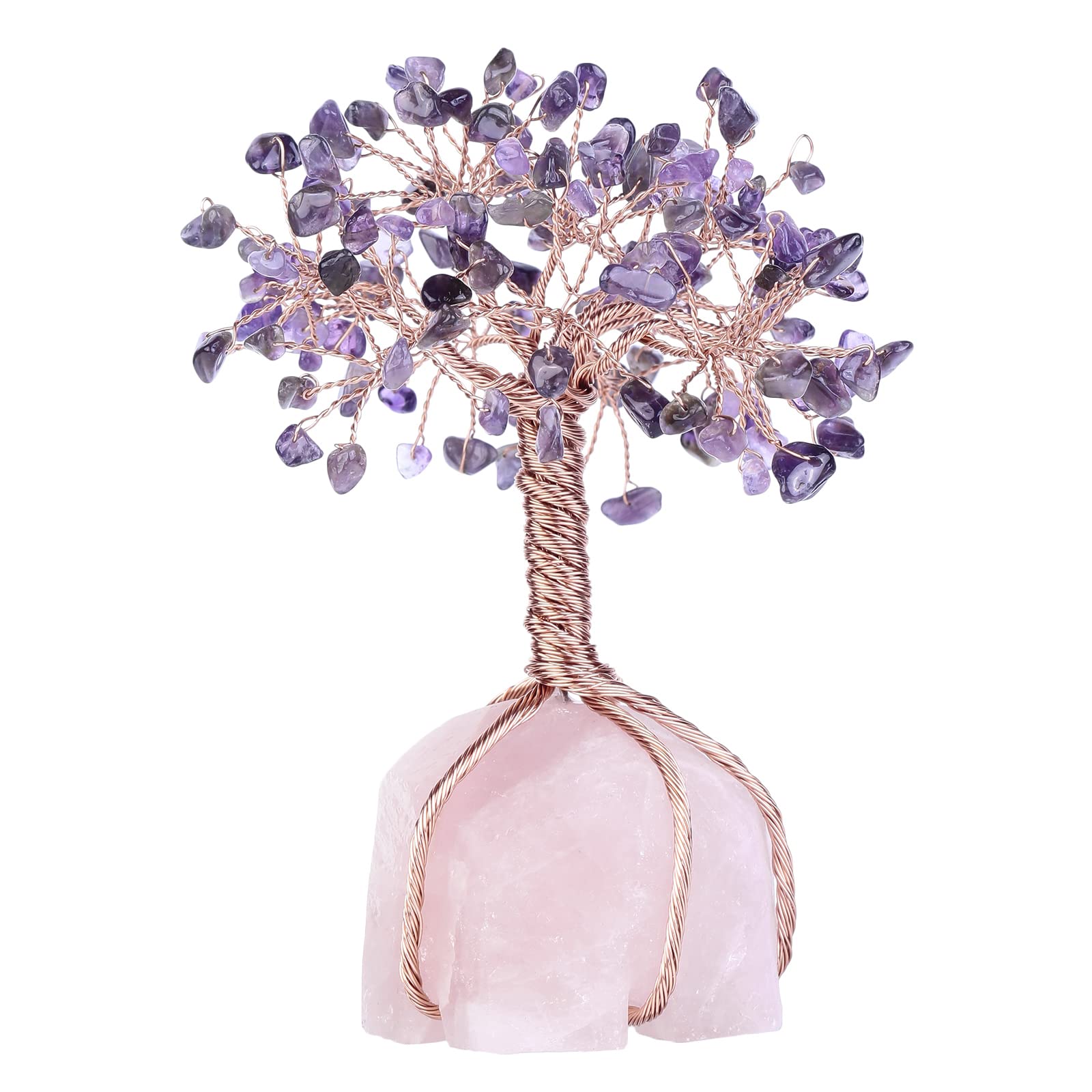 Mookaitedecor Amethyst Crystal Tree with Raw Rose Quartz Base - Feng Shui Bonsai Money Tree for Wealth, Luck & Positive Energy | Home Office Decor, Meditation Gift, Spiritual Healing