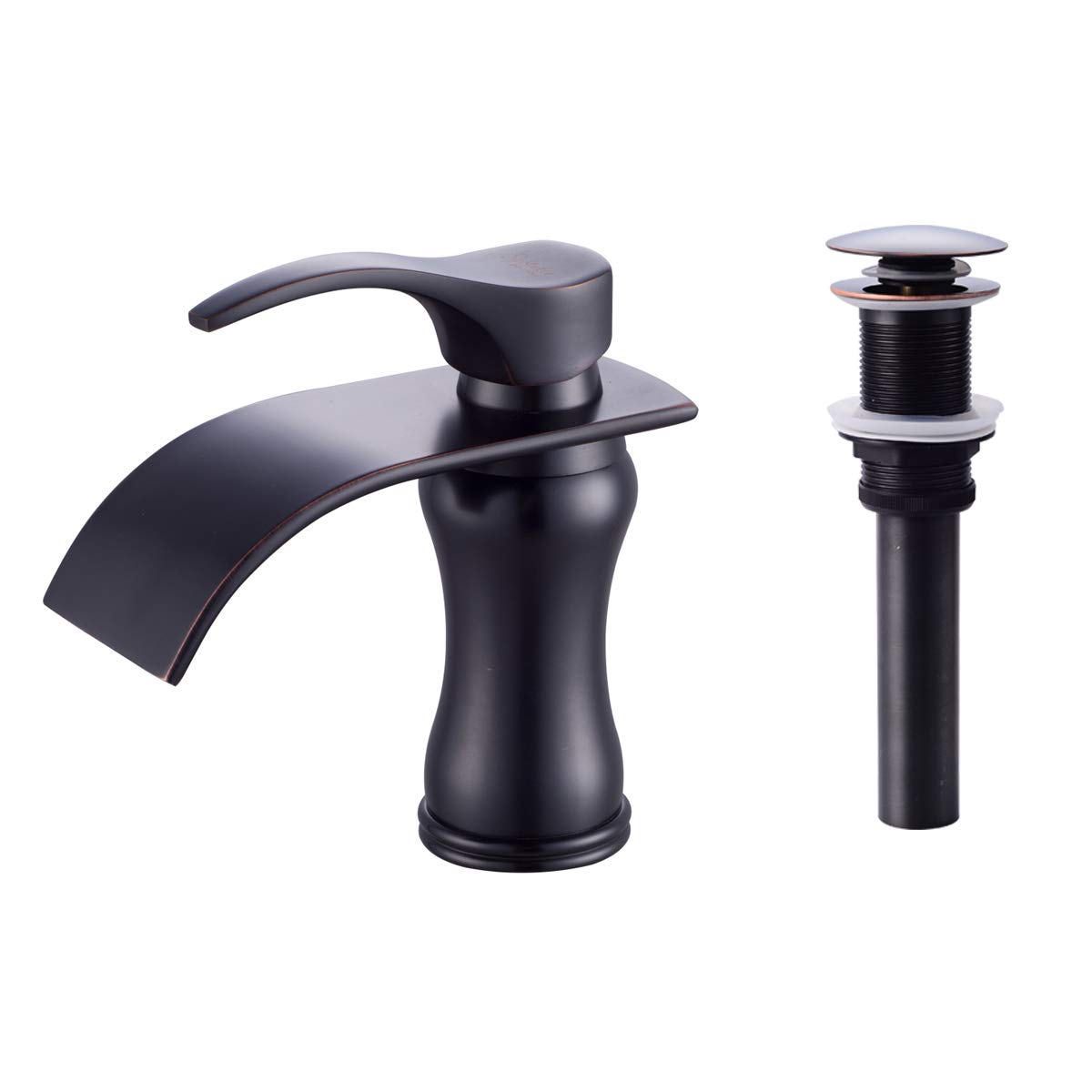 Waterfall Bathroom Sink Faucet - Single Handle Vessel Sink Mixer Tap with Pop-Up Drain in Oil Rubbed Bronze | Perfect for Modern Bathroom Vanities & Spa-Like Washbasins