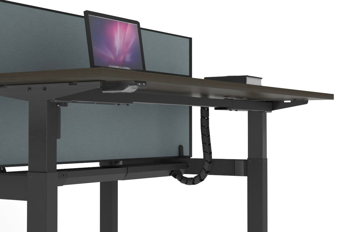 Just Right Height Adjustable 6-Person H Bench Workstation - Black Frame [1600L x 800W with Cable Management] - Perfect for Office, Coworking Spaces & Home Offices