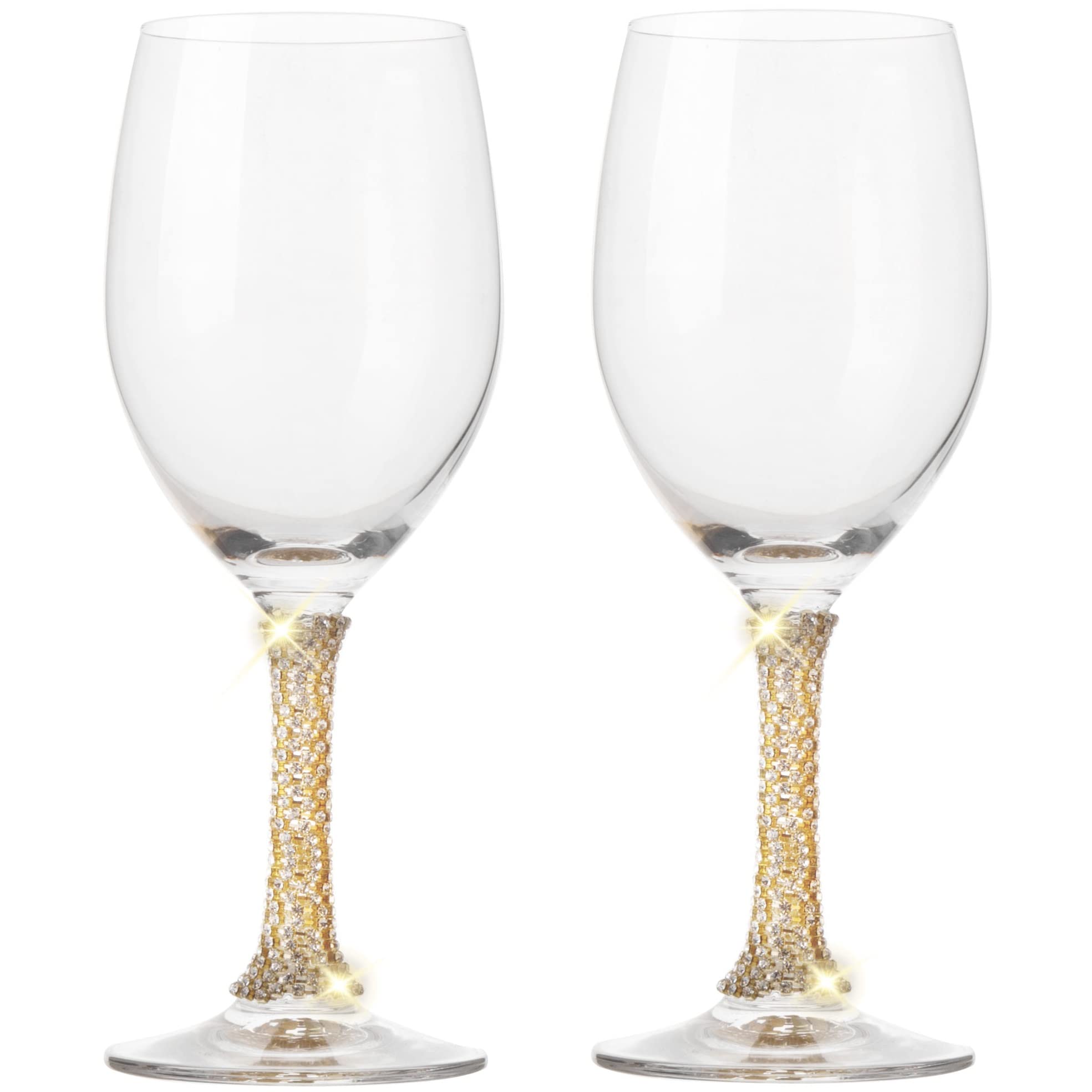 Premium Set of 2 Crystal Wine Glasses with Gold Studded Stem - Elegant Red Wine Glasses for Parties, Weddings & Romantic Dinners