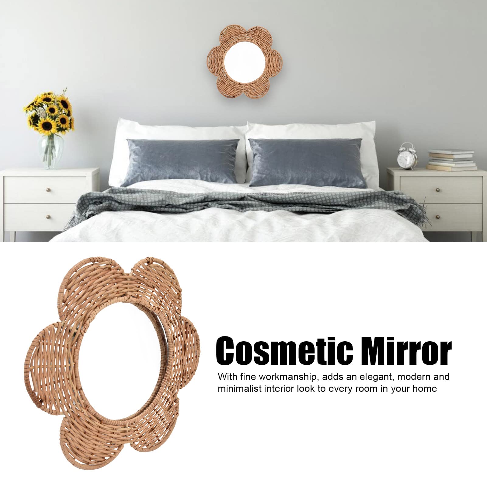 OUKENS Rattan Hanging Mirror - Boho Wall Decor for Bedroom, Living Room & Bathroom | Natural Woven Cosmetic Mirror with Unique Design | Perfect for Vanity, Dressing Area & Home Decoration