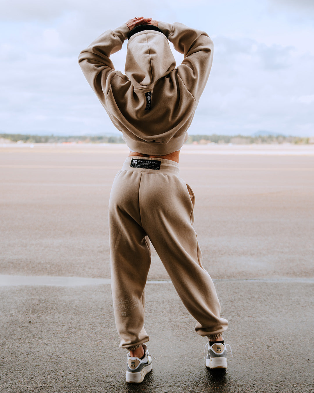 Women's Oversized Crop Hoodie - Soft Fleece Pullover Sweatshirt for Casual Wear & Lounge | Tan | Cozy Fall & Winter Fashion