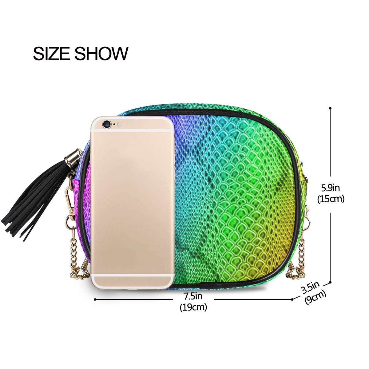 ALAZA Women's Fashion Snake Print Rainbow PU Leather Crossbody Bag Shoulder Purse with Tassel - Perfect for Casual Outings, Parties, and Everyday Use