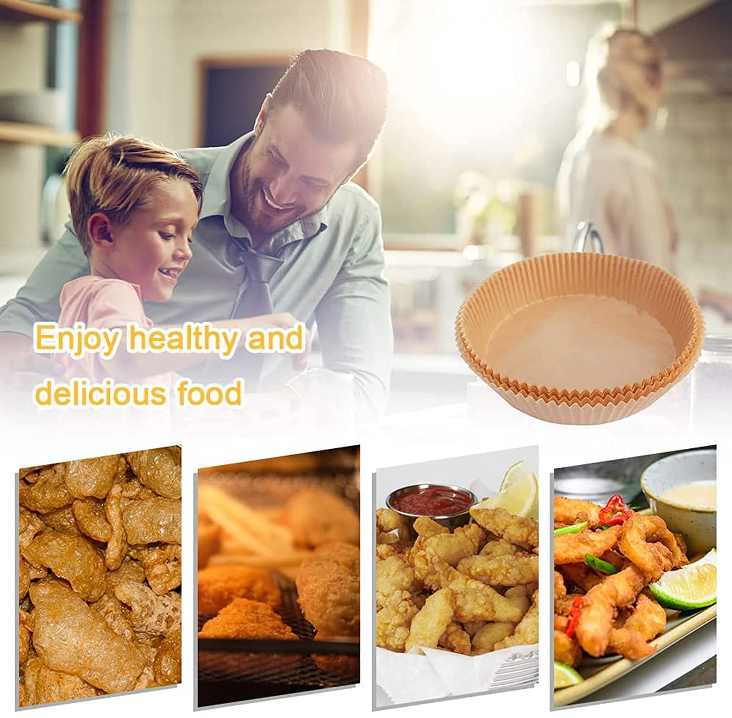 50PCS Non-Stick Air Fryer Disposable Paper Liners - Oil Proof, Waterproof for Baking, Roasting & Microwave - Perfect for Philips, Ninja, Cosori Air Fryers (7.9 Inch, Wood Pattern) - Ideal for Healthy Cooking & Easy Cleanup