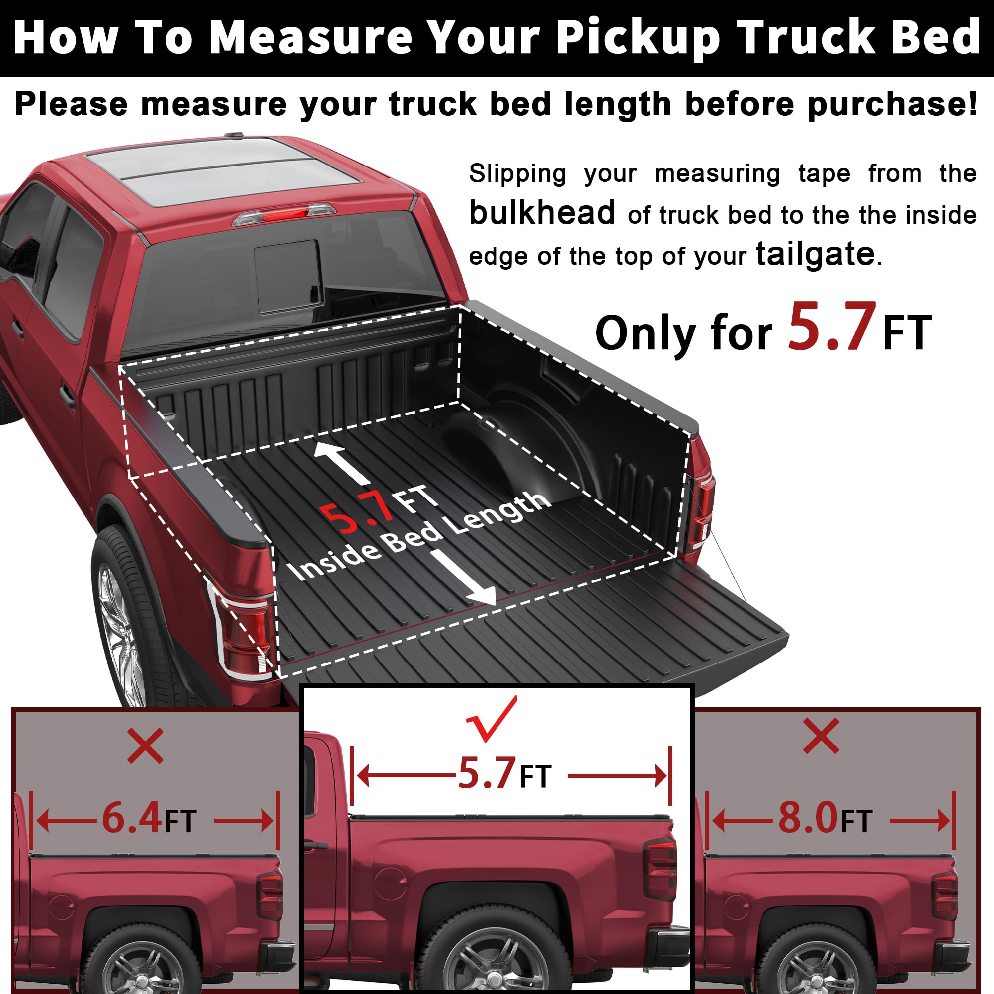 Soft Quad Truck Bed Tonneau Cover for 2009-2025 Dodge Ram 1500 Fleetside (No Ram Box) | 4-Fold Design | 5.7FT/67.4Inch | Weatherproof & Secure Cargo Protection | Perfect for Camping, Work & Outdoor Adventures