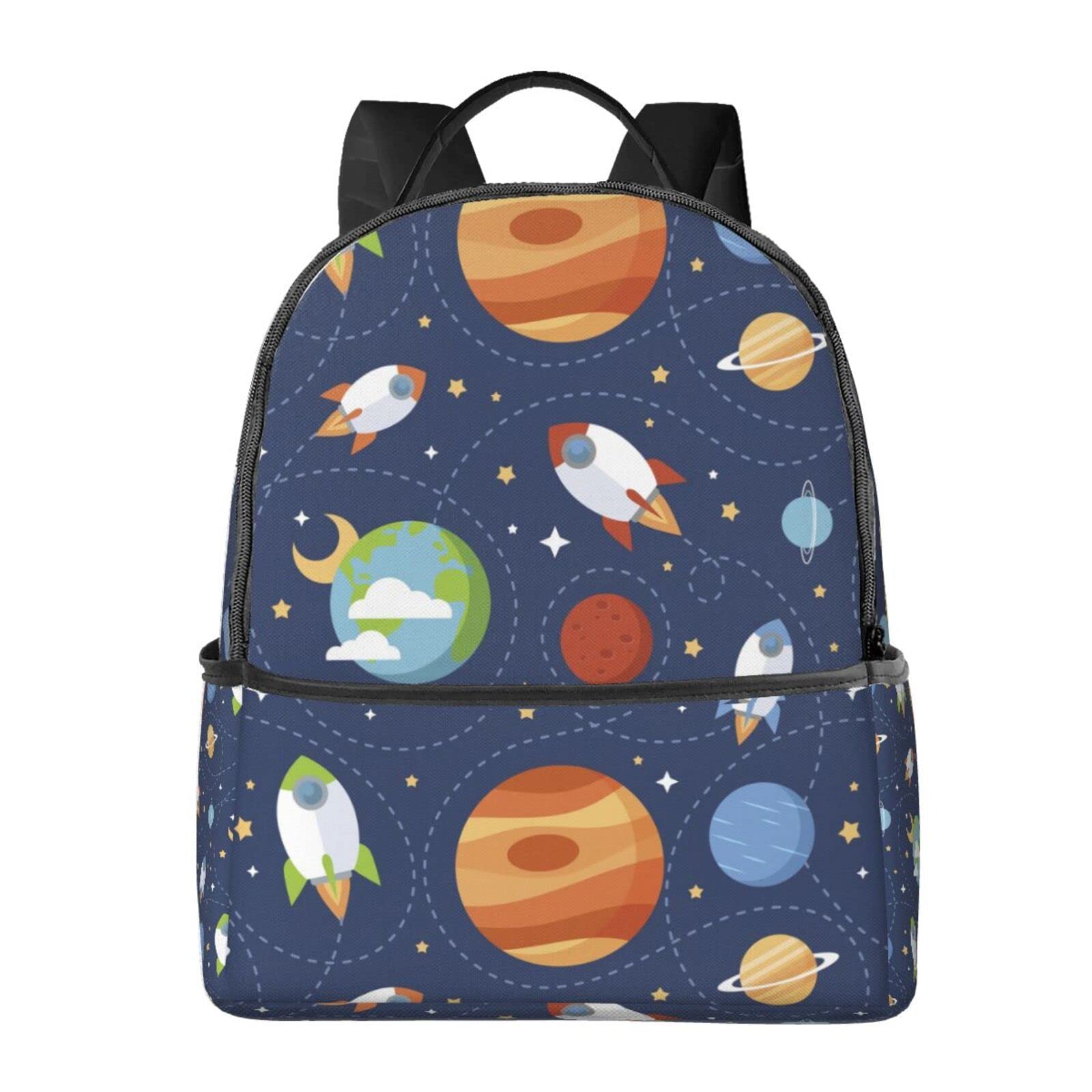 Cartoon Spaceship Planet Print Laptop Backpack - Adjustable School Bookbag for Travel, Hiking & Daily Use - Perfect for Teens, Women & Men - Great for School, Work & Outdoor Adventures