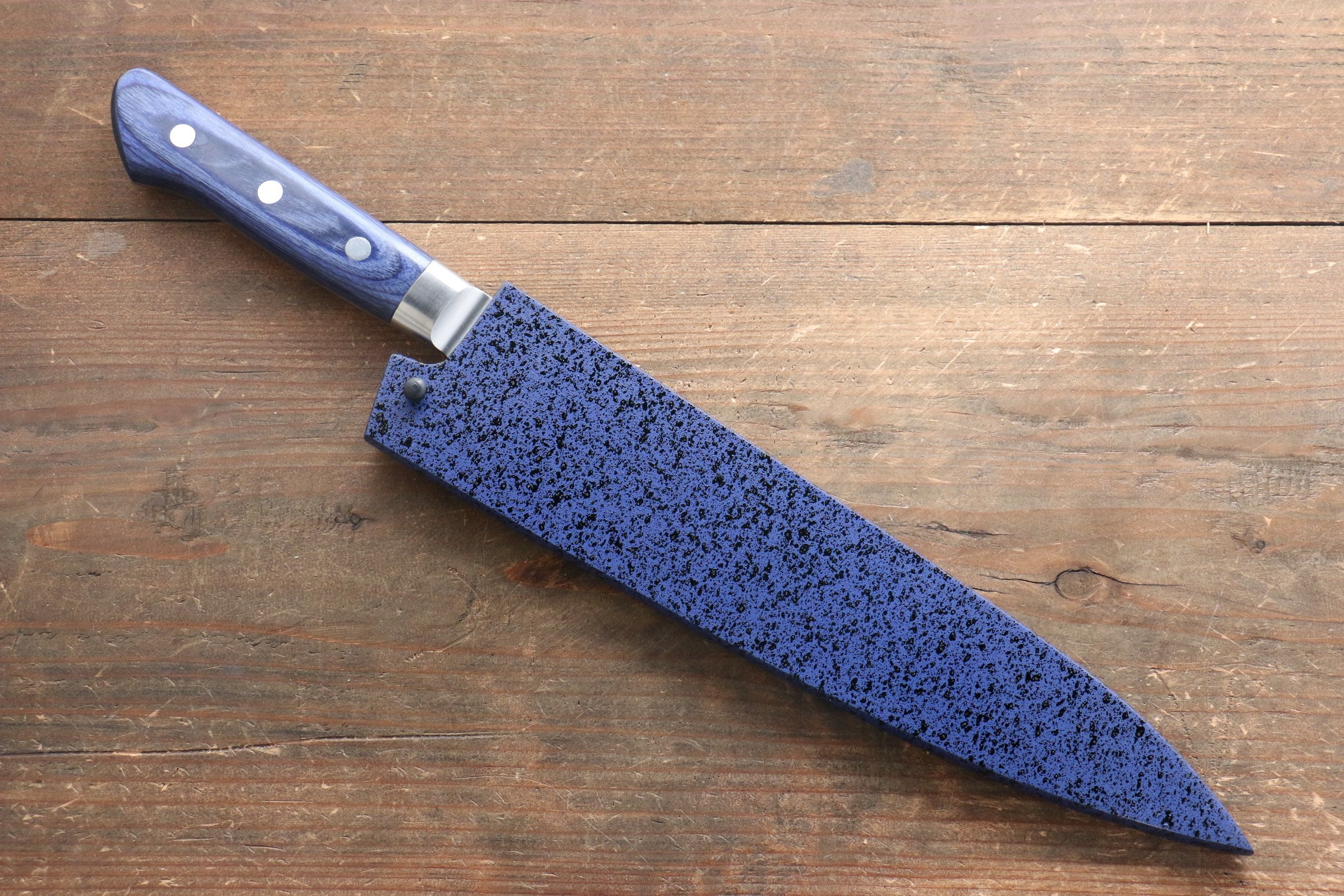 Premium Seisuke Seiten Molybdenum Gyuto 210mm Japanese Chef Knife - Blue Pakka Wood Handle with Protective Sheath - Ideal for Professional Chefs & Home Cooking Enthusiasts