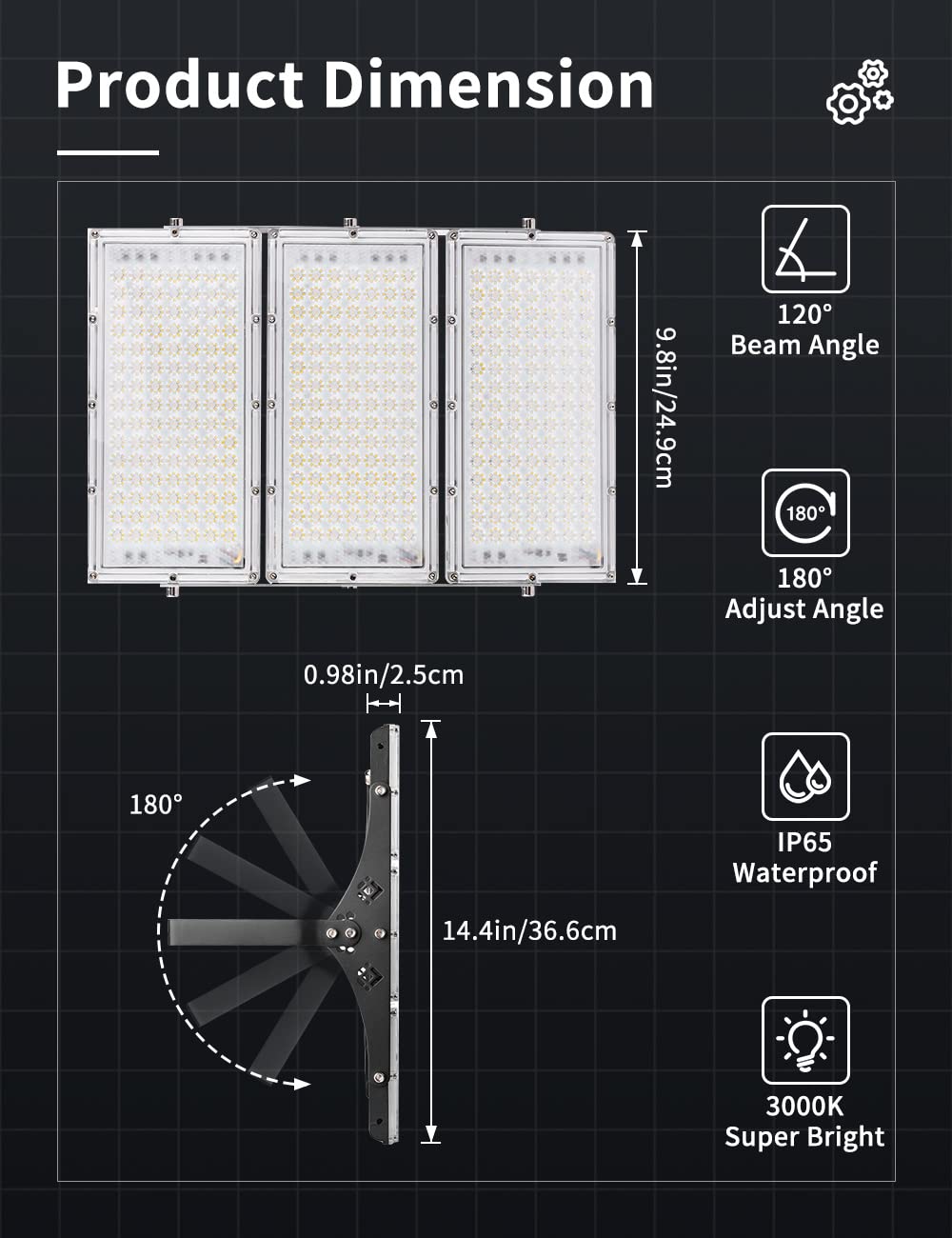 PAPASBOX 6-Pack 300W LED Flood Lights Outdoor - 24,000LM Bright Security Lighting, 3000K Warm White Stadium Lights, IP65 Waterproof for Stadiums, Lawns, Arenas, Yards & Garages | Perfect for Outdoor Events, Sports Fields & Home Security