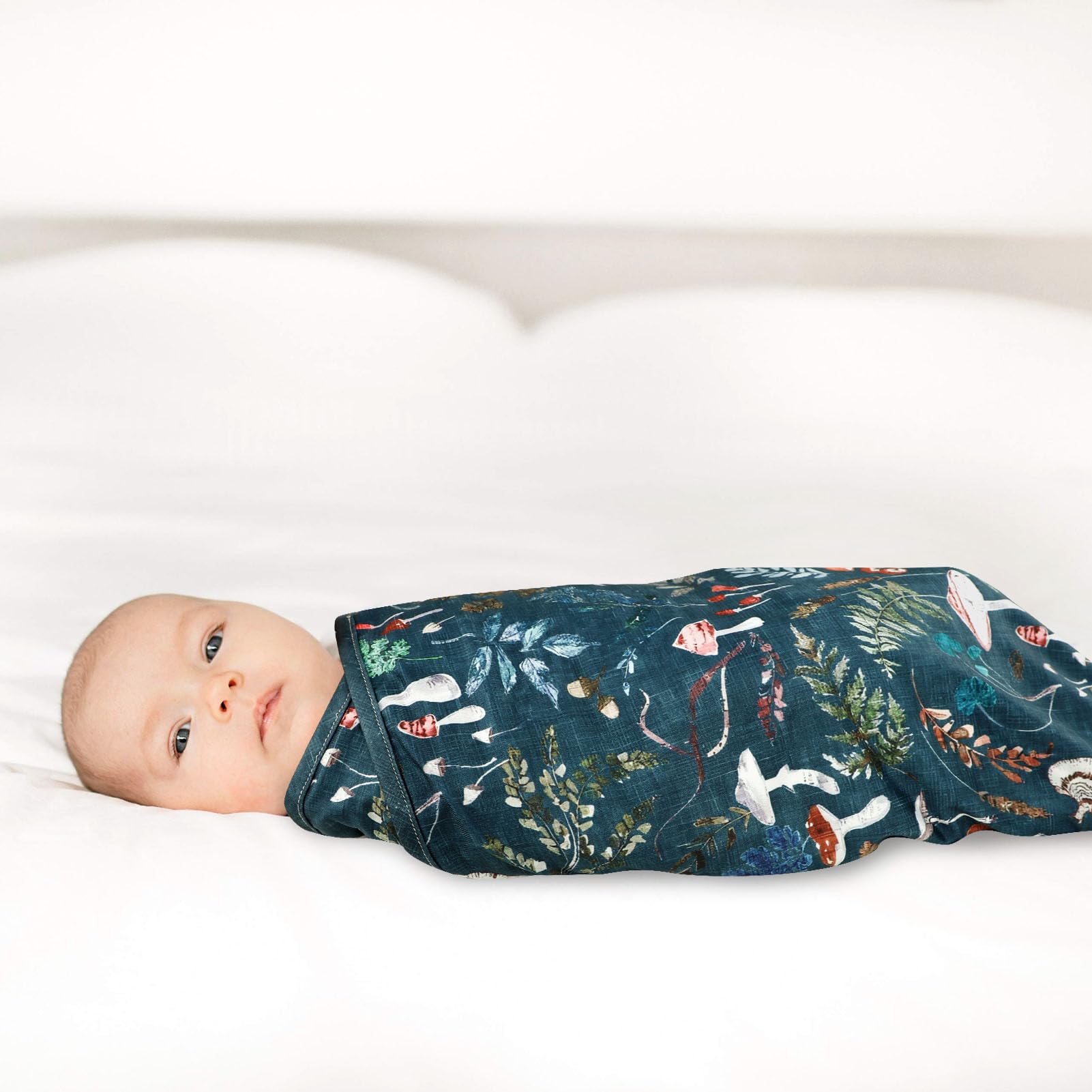 Soft Stretchy Baby Swaddle Blanket - Jersey Knit Receiving Blanket for Boys & Girls - Double Layer Nursery Blanket with Mushroom Print - Perfect for Newborn Swaddling, Sleeping & Cuddling