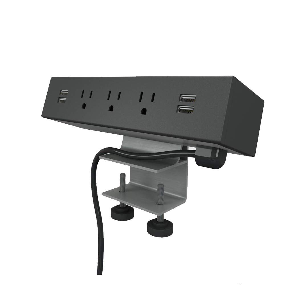 3-Outlet Desk Power Strip with 4 USB Ports - Clamp Mount Multi Plug Charging Station for Home Office, Gaming Setup & Workspace Organization