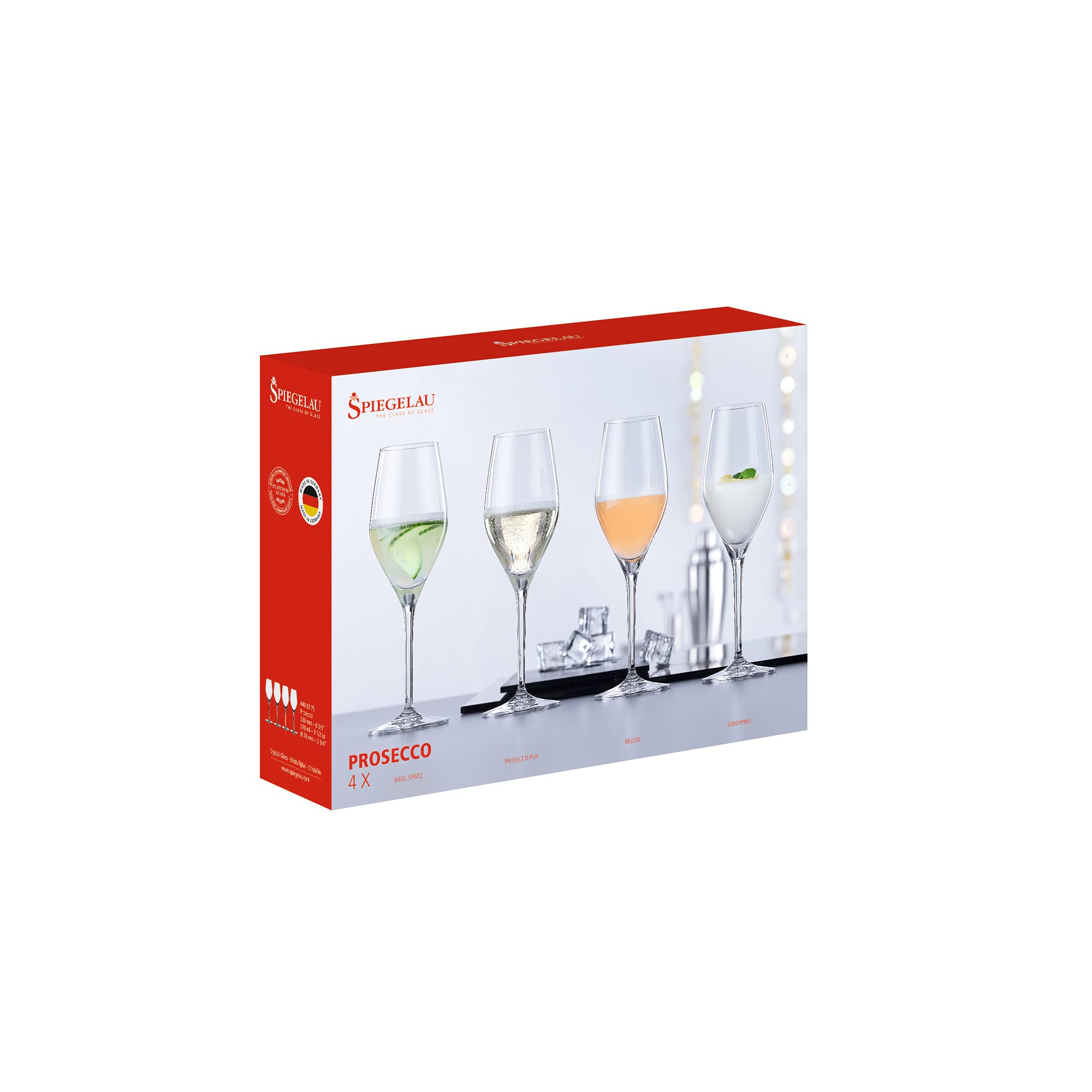 Spiegelau Prosecco Wine Glasses Set of 4 - Premium European Crystal Stemware, Dishwasher Safe 9.1 oz Flutes for Champagne & Sparkling Wine - Perfect for Dinner Parties, Weddings & Romantic Celebrations