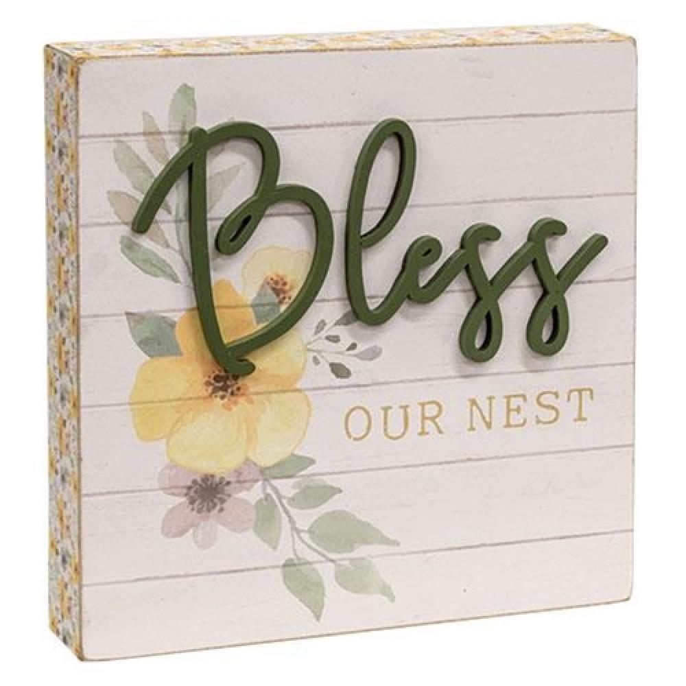 Bless Our Nest Pattern Side Box Sign - Rustic Wooden Home Decor for Farmhouse, Kitchen & Entryway - Perfect for Housewarming Gifts & Wall Decor