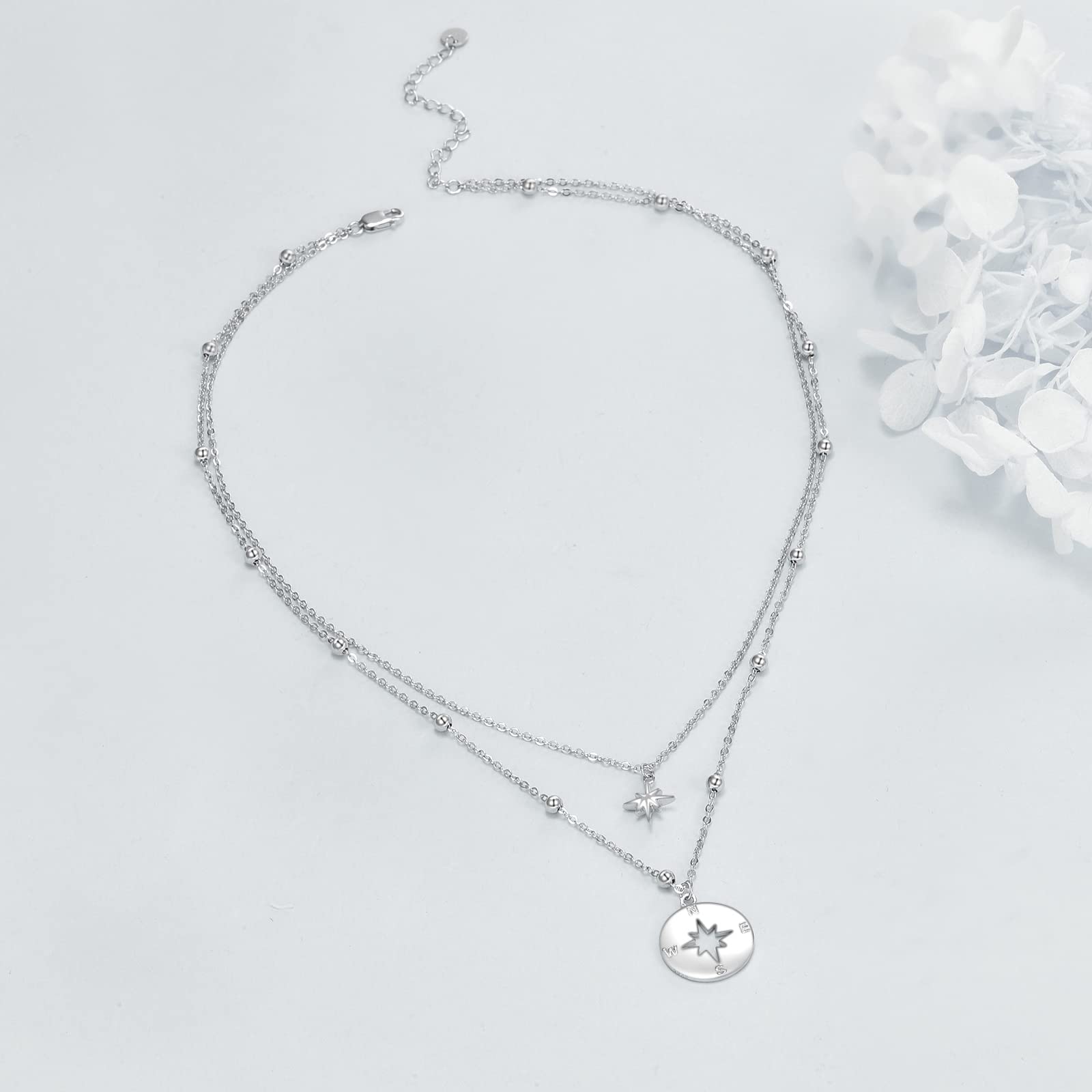 Compass Necklace for Women - Sterling Silver Graduation Gift, Christmas Jewelry, Layered Necklace for Travel & Adventure - Perfect for Everyday Wear, Special Occasions & Gifts