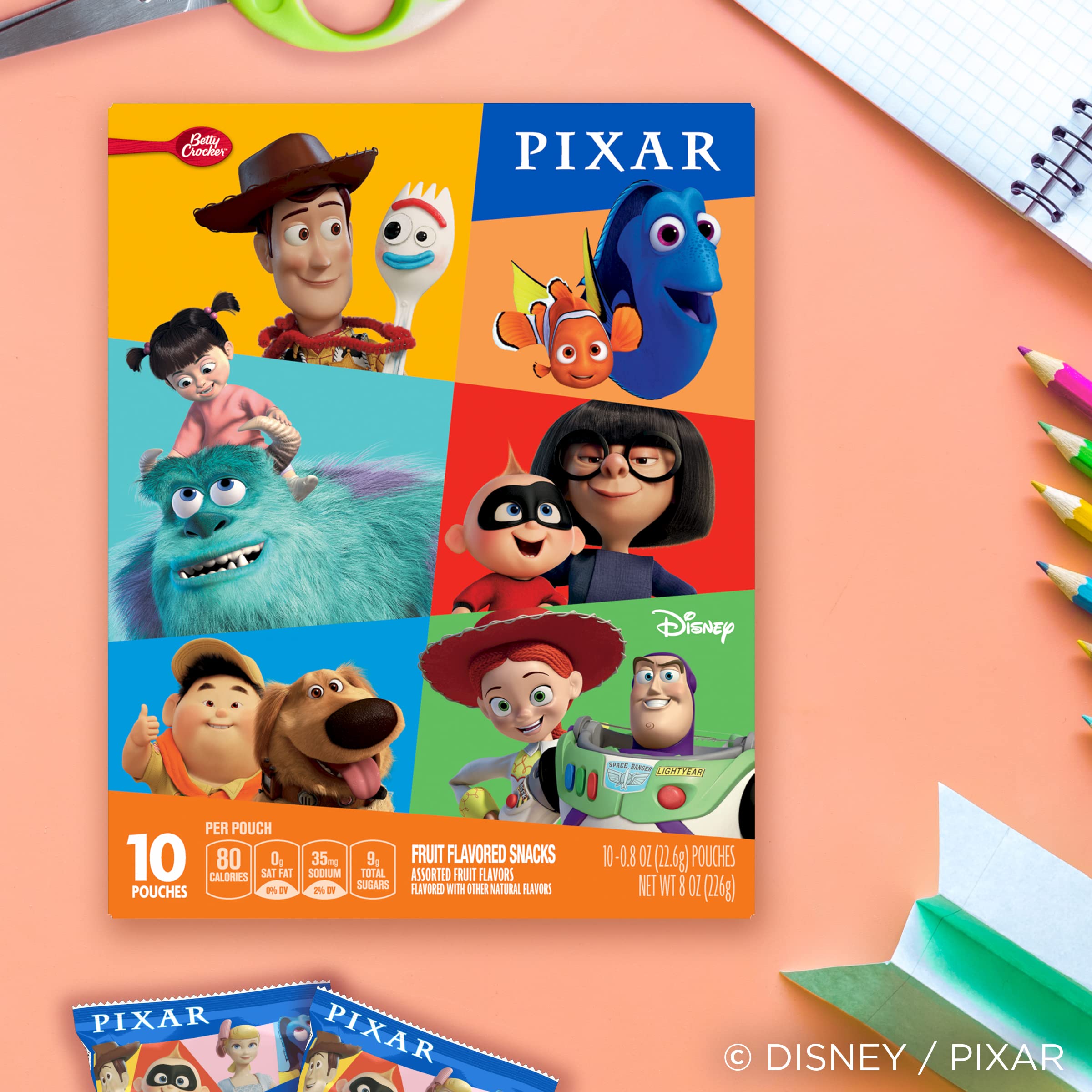 Disney Pixar Fruit Flavored Gummy Snacks - 10 Count Pouches | Kids Lunch Box Treats, Party Favors & Movie Night Snacks