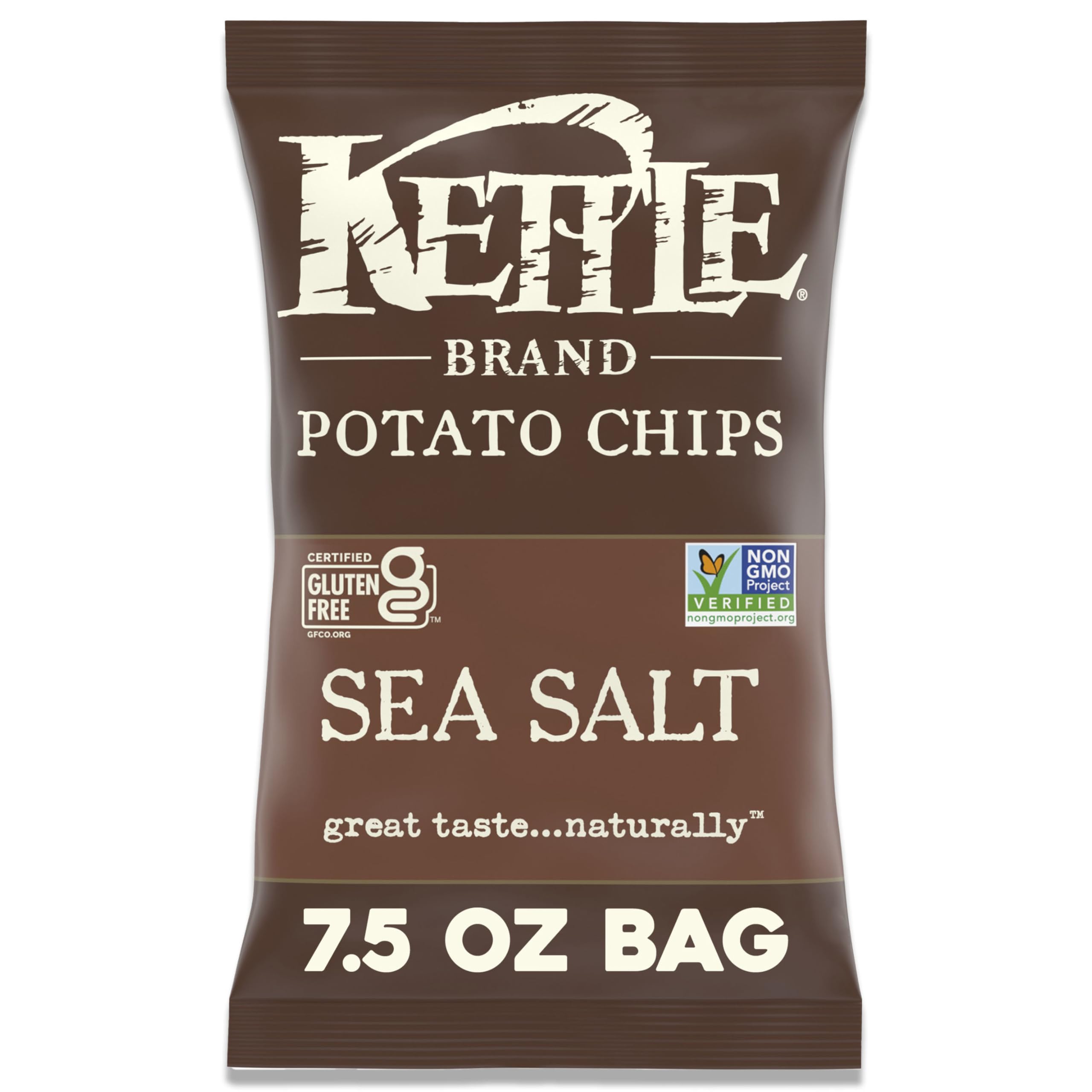 Kettle Brand Sea Salt Kettle Cooked Potato Chips - 7.5 Oz Bag - Crunchy Snack for Parties, Picnics & Lunchboxes - Gluten Free & Non-GMO