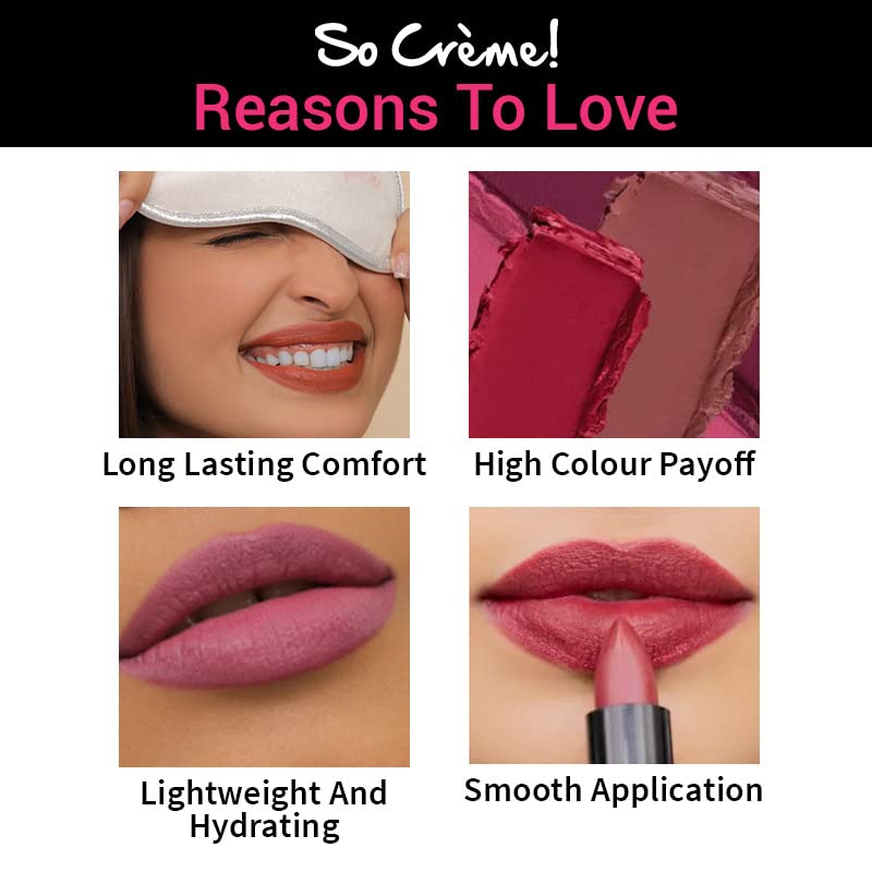 Nykaa So Creme! Creamy Matte Lipstick - Break a Leg | Long-Lasting Hydrating Lip Color | Perfect for Date Night, Parties & Everyday Wear