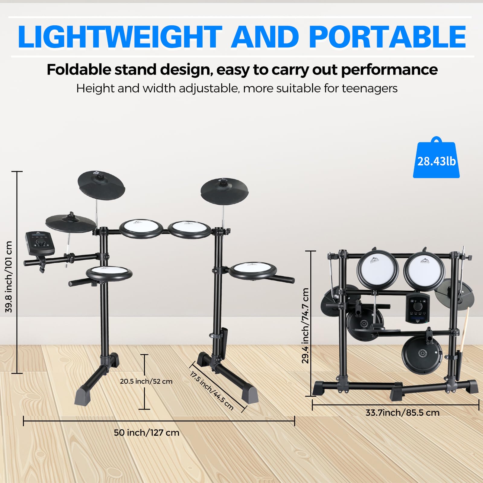 EASTROCK Electric Drum Set with Quiet Mesh Drum Pads - Electronic Drum Kit for Beginners with 2 Legs, Cymbals, Pedal & Upgraded Drum Module - 144 Sounds, Bluetooth, USB MIDI, Headphone Jack - Includes Drum Stool & Sticks - Perfect for Home Practice, Studio Recording & Live Performances