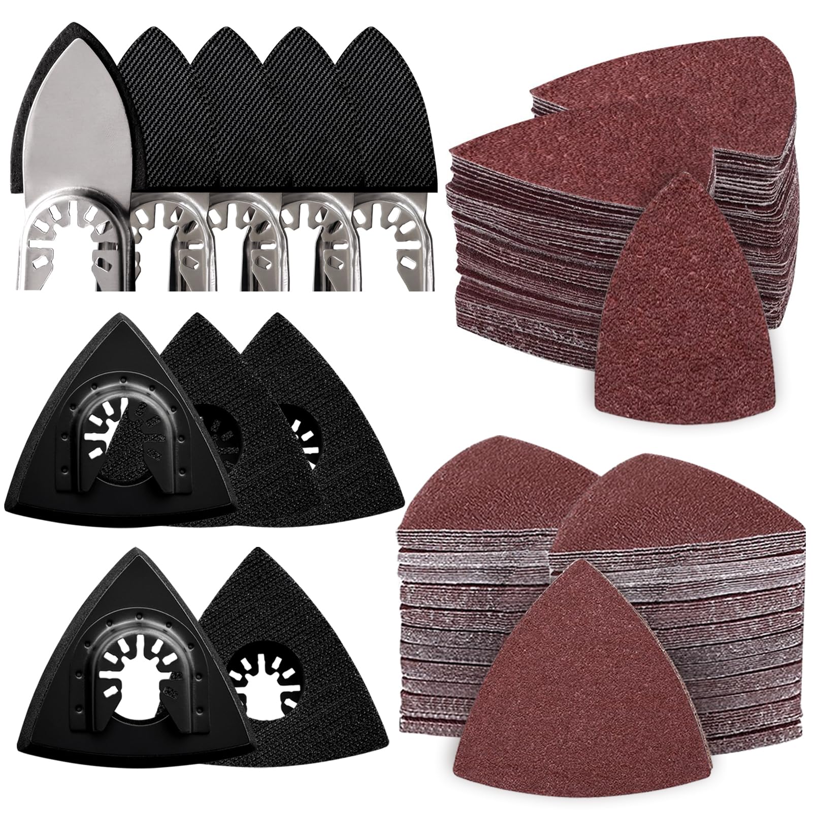 260-Piece Oscillating Tool Sanding Kit with Triangle & Finger Pads - 5pcs Triangle Sanding Pads, 5pcs Finger Sanding Pads & 250pcs Multi-Tool Sandpaper Set - Perfect for Wood Finishing, DIY Projects & Home Renovation