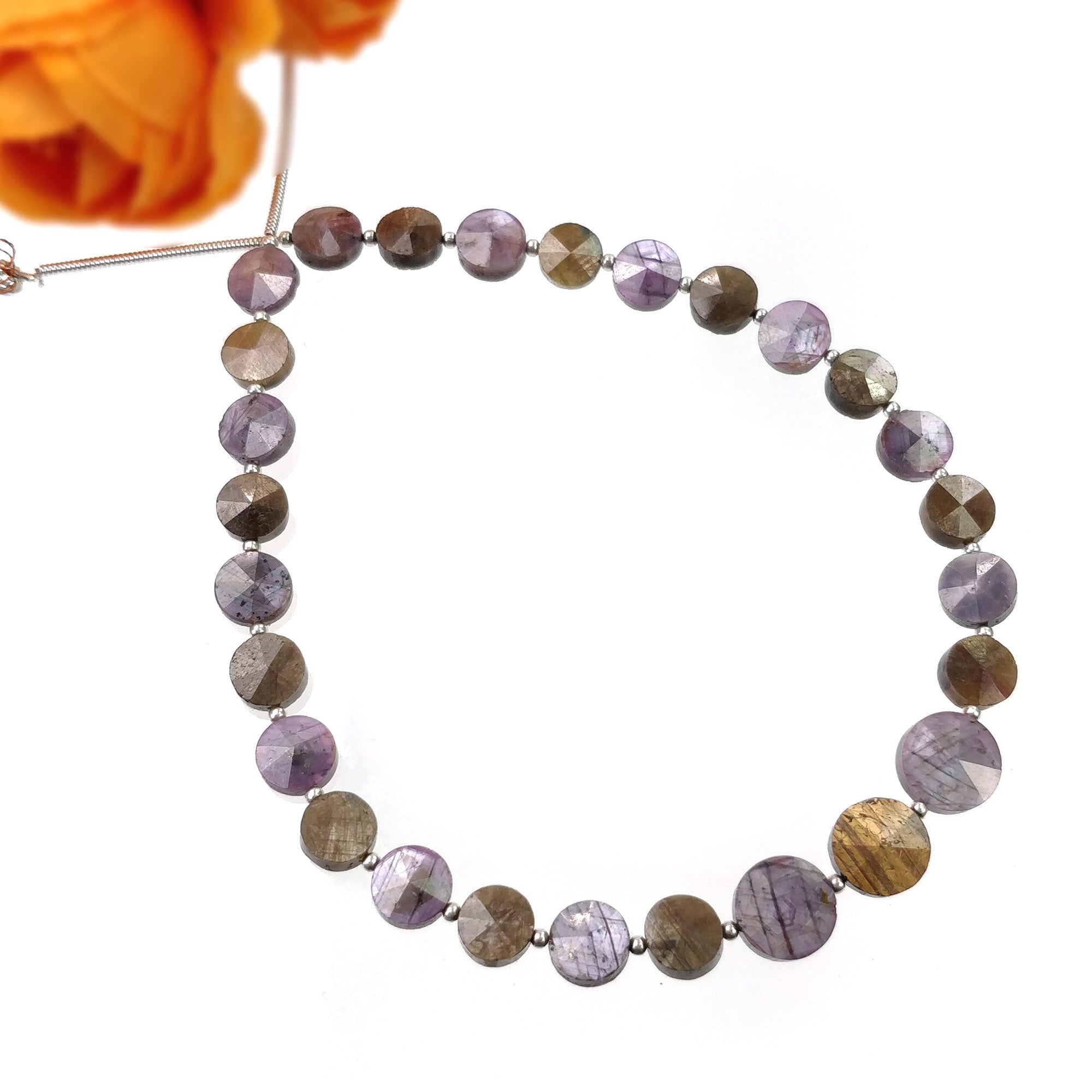 Natural Unheated Chocolate & Raspberry Sapphire Gemstone Loose Beads - 57.00cts Step Cut Round Briolette (7mm-9mm) for Jewelry Making, DIY Bracelets & Necklaces