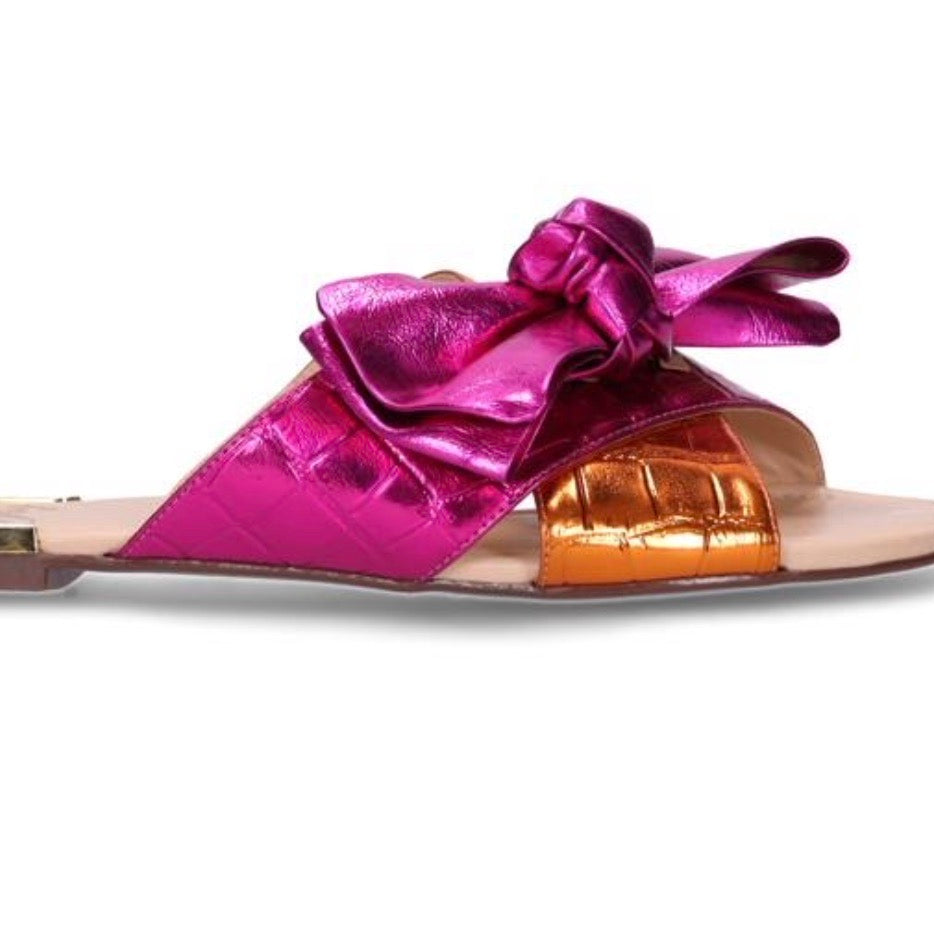 Hey Monday Jennifer Slide Sandals - Metallic Pink Copper Women's Fashion Slides for Casual Wear, Beach, and Summer Outfits