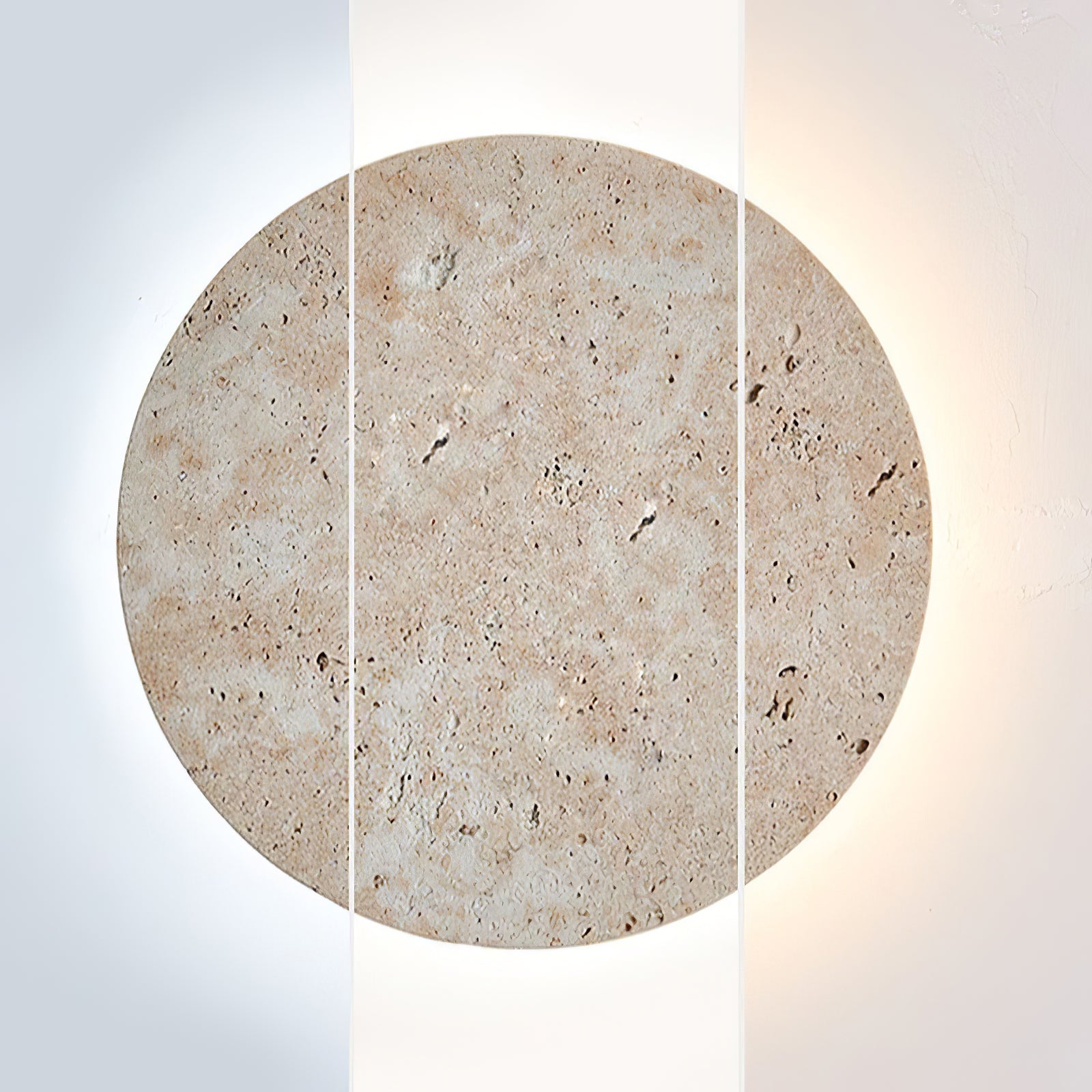 Circle Travertine Wall Lamp - Modern Rustic Sconce Light Fixture for Living Room, Bedroom & Hallway Decor