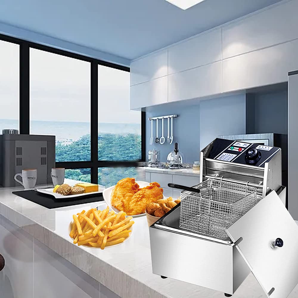 Commercial Electric Deep Fryer - Stainless Steel Kitchen Fryer Machine with Basket & Lid for Turkey, French Fries, Donuts (1 Tank) - Perfect for Restaurants, Food Trucks & Home Kitchens