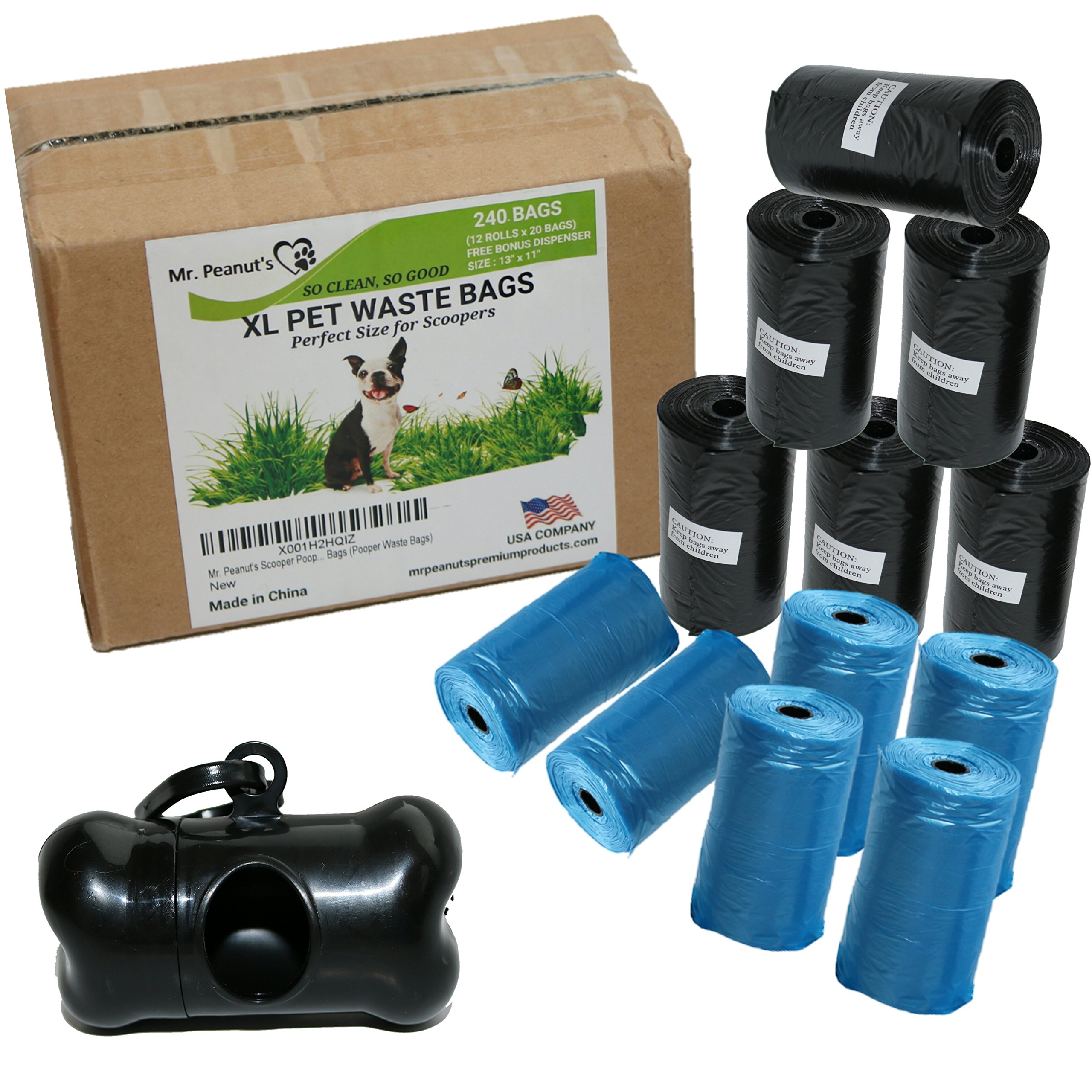 Eco-Friendly XL Pooper Scooper Waste Bags (13x11 Inch) - 240 Count Biodegradable Dog Poop Bags Made from Recycled Plants | Perfect for Large Dogs, Park Cleanup & Outdoor Adventures