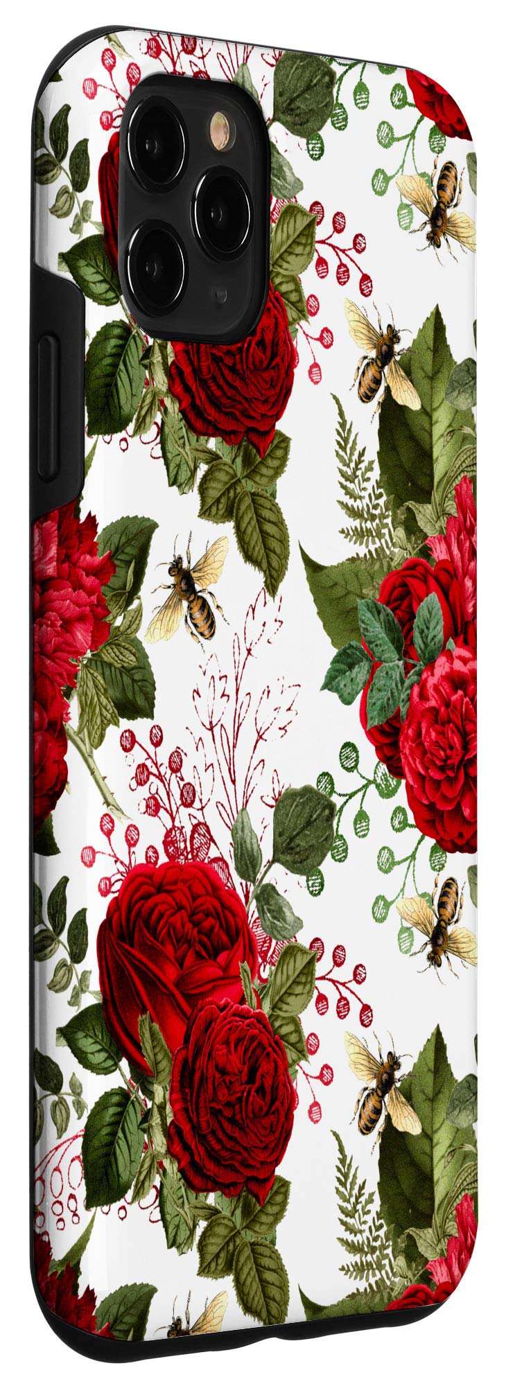 Premium iPhone 11 Pro Max Case with Elegant Bees & Red Roses Design - Shockproof Protective Cover for Everyday Use, Travel & Outdoor Activities