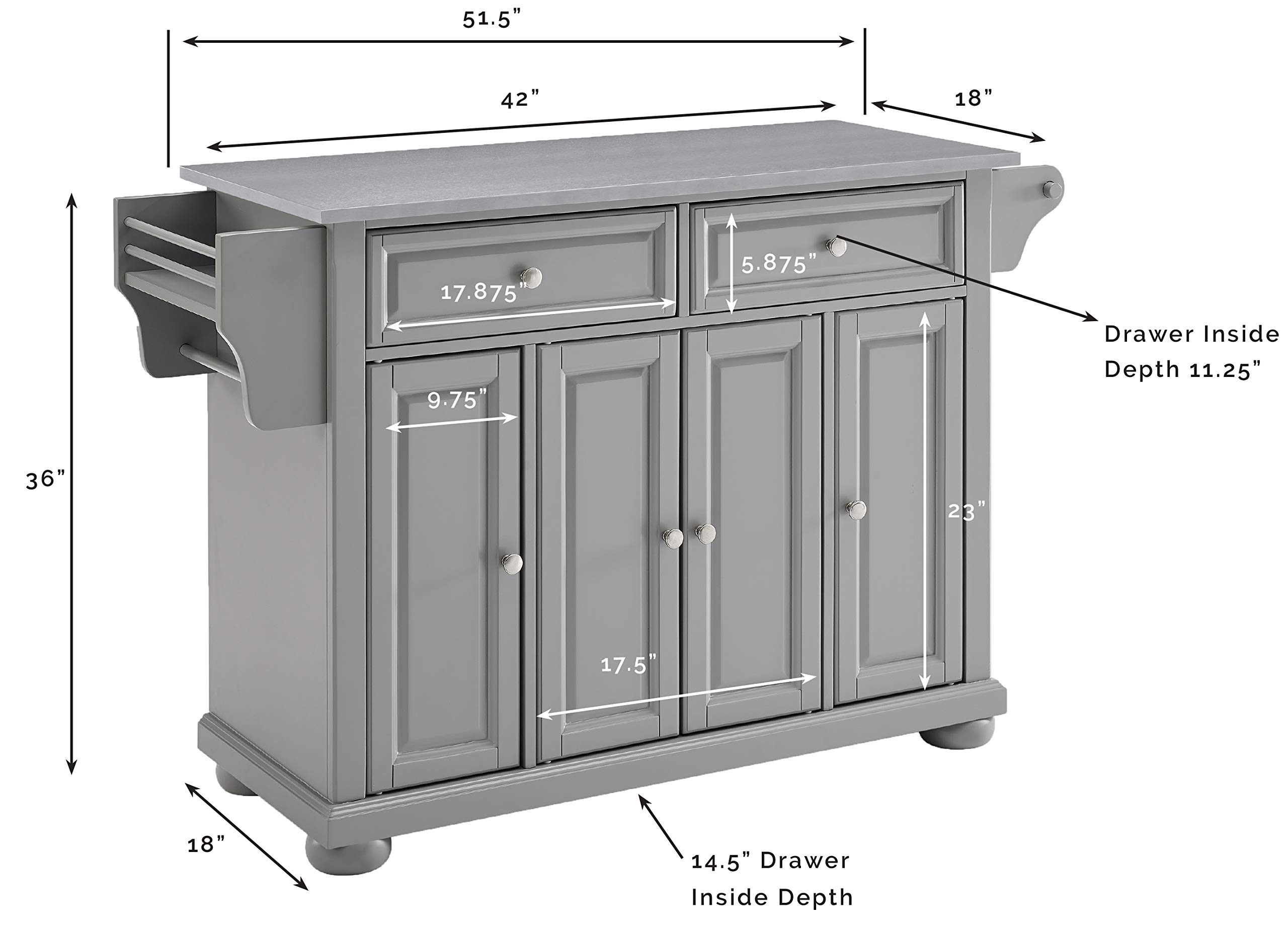 Crosley Alexandria Stainless Steel Rolling Kitchen Island Cart with Storage - Microwave Stand, Gray | Mobile Prep Station for Small Kitchens & Dining Areas