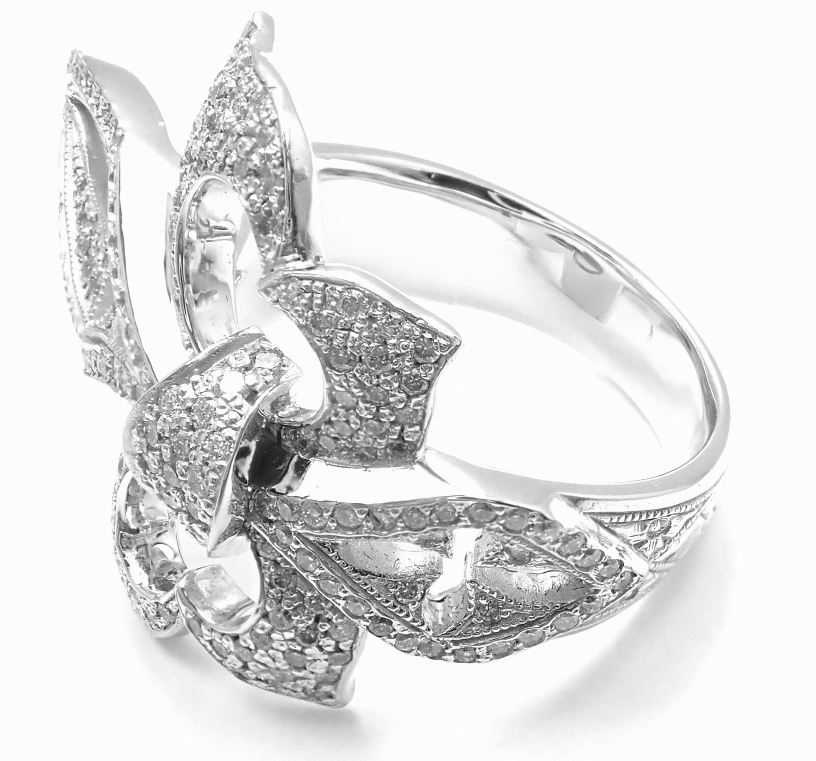 Authentic 18k White Gold Diamond Fleur De Lis Ring by Loree Rodkin - Certified Luxury Jewelry for Weddings, Anniversaries & Special Occasions
