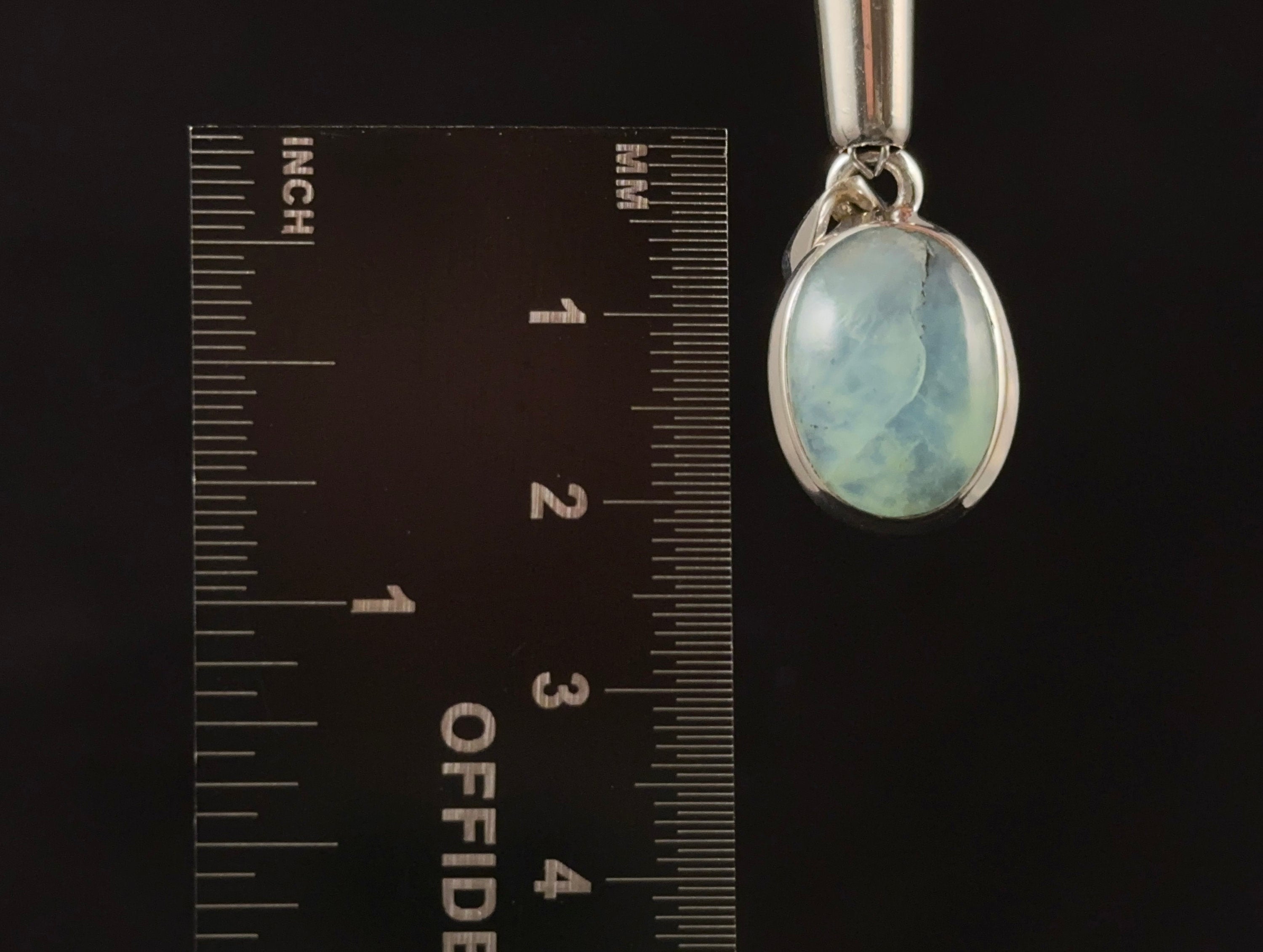 Genuine Peruvian Blue Opal Gemstone Pendant - Oval Cabochon Crystal in Sterling Silver Open Back Bezel (52913) | Handmade Jewelry for Women, Gift for Her, Boho Chic Accessory