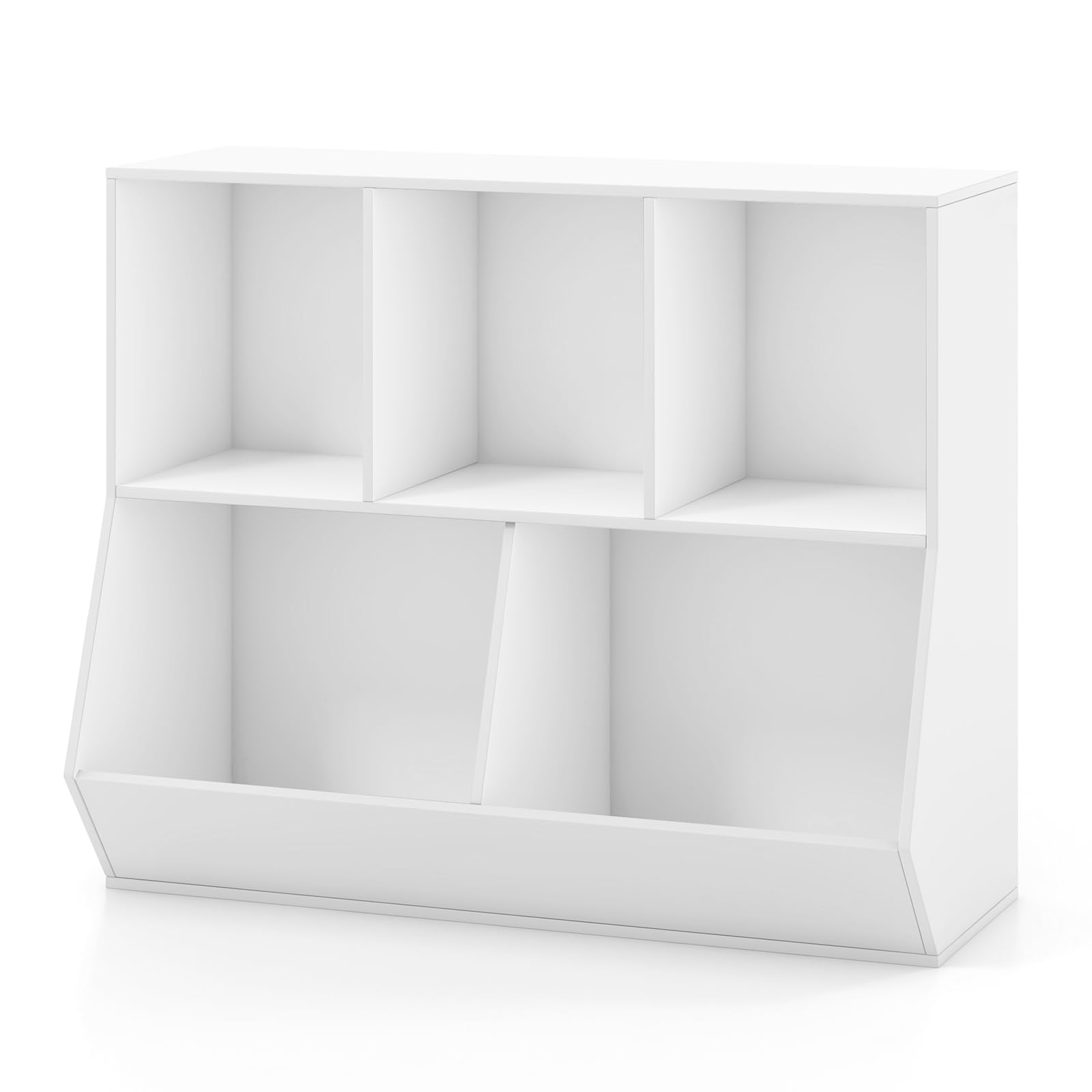 5 Cubby Open Wooden Kids Bookshelf & Toy Organizer - Toddler Playroom Storage for Bedroom, Nursery, and Daycare Organization