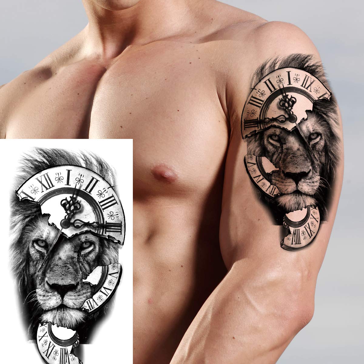 Lion Arm Sleeve Tattoos for Men & Women - 4 Large Full Sleeve & 4 Half Arm Fake Tattoo Stickers - Waterproof Temporary Tattoo Makeup for Costume Parties, Halloween & Cosplay