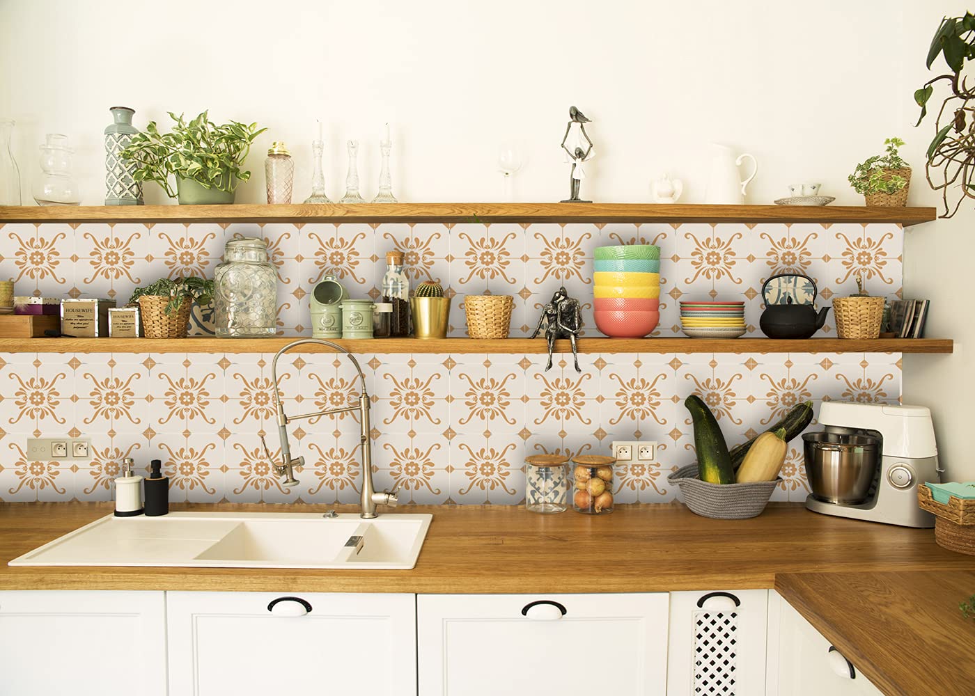 Mi Alma 24-Piece Talavera Tile Stickers – Peel & Stick Wall Decals for Bathroom & Kitchen (12x12 Inch) – Easy Application, Removable Wall Stencils – Perfect for Home Decor, Backsplash, and DIY Tile Projects