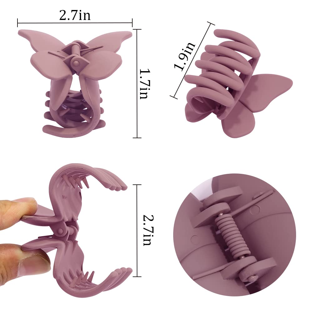 Butterfly Hair Clips for Women & Girls - 4Pcs Matte Jaw Claw Clips for Thin Hair - Hair Accessories for Ponytail, Bun & Updo Hairstyles - Perfect for School, Work & Parties