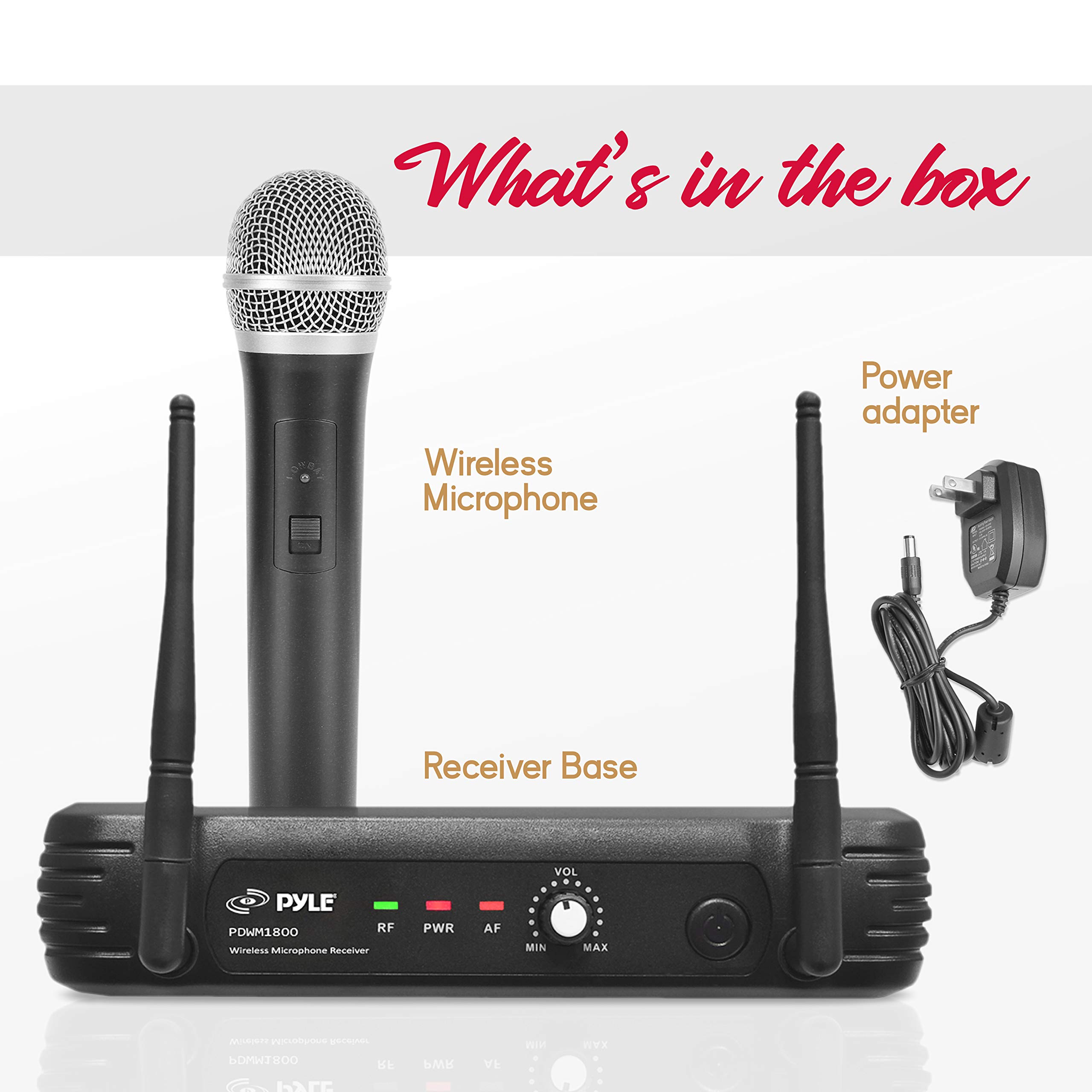 Professional Pyle UHF Wireless Microphone System - Dynamic Handheld Mic & Receiver Set with Power Adapter & Audio Cable - Perfect for PA Systems, Conference Meetings, Karaoke Nights & DJ Parties - Ideal for Live Performances, Public Speaking & Entertainment Events