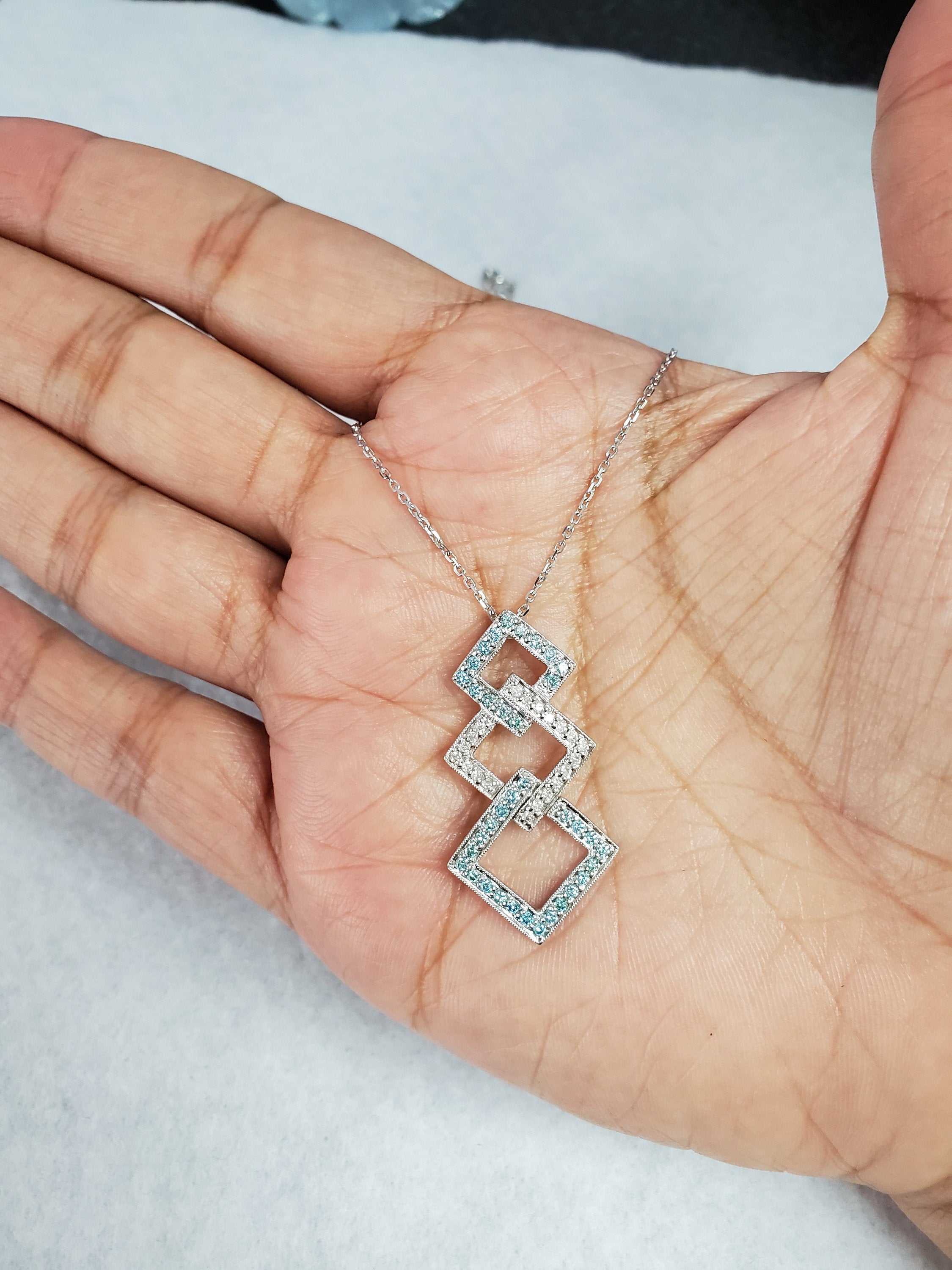 14K White Gold Blue Topaz & Diamond Pendant Necklace .58cttw - Elegant Jewelry Gift for Women, Perfect for Anniversaries & Special Occasions