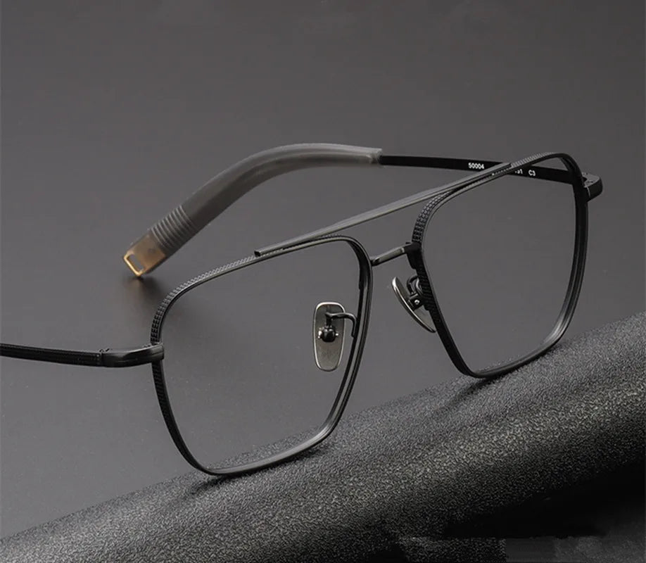 Aimee Unisex Full Rim Big Square Double Bridge Titanium Eyeglasses 5816 - Lightweight Durable Frame for Work, Reading & Fashion (Black/Gold)