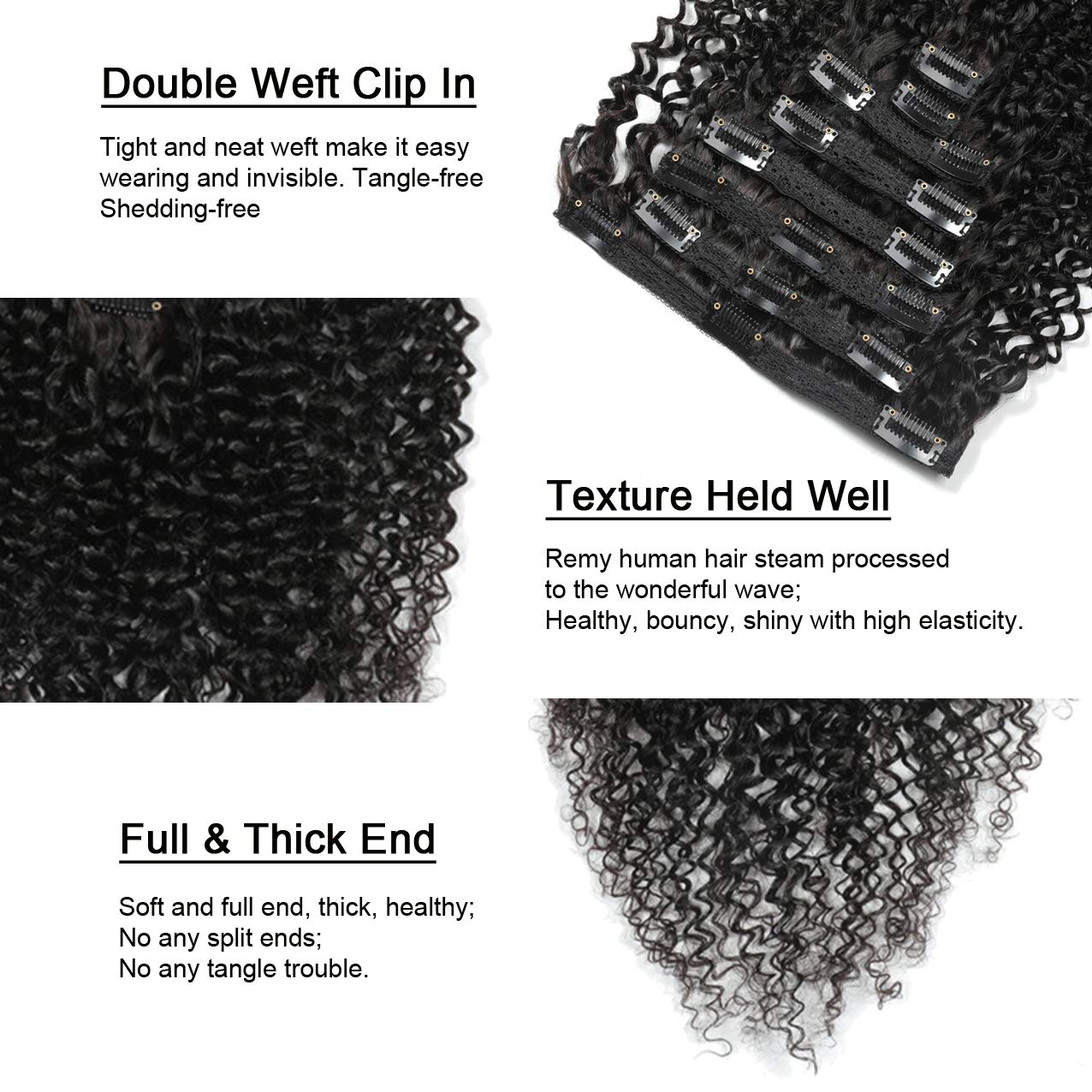 8PCS 120g Kinky Curly Brazilian Virgin Human Hair Extensions with Clips - 18inch Remy Hair Bundles for Black Women | Perfect for Daily Styling, Parties & Special Occasions
