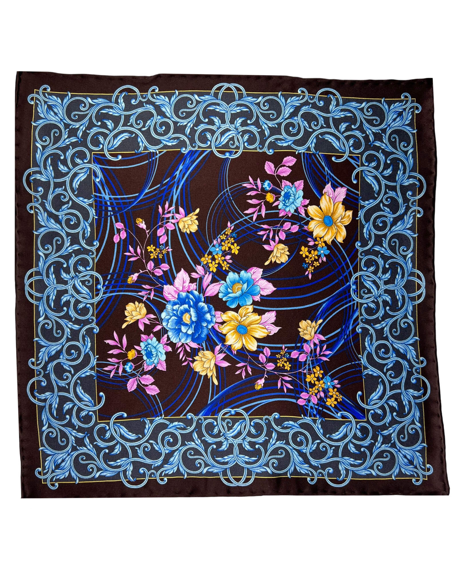 Silvio Fiorello Monreale Floral Pocket Square in Wine Red - Elegant Silk Handkerchief for Men's Suits, Weddings & Formal Events