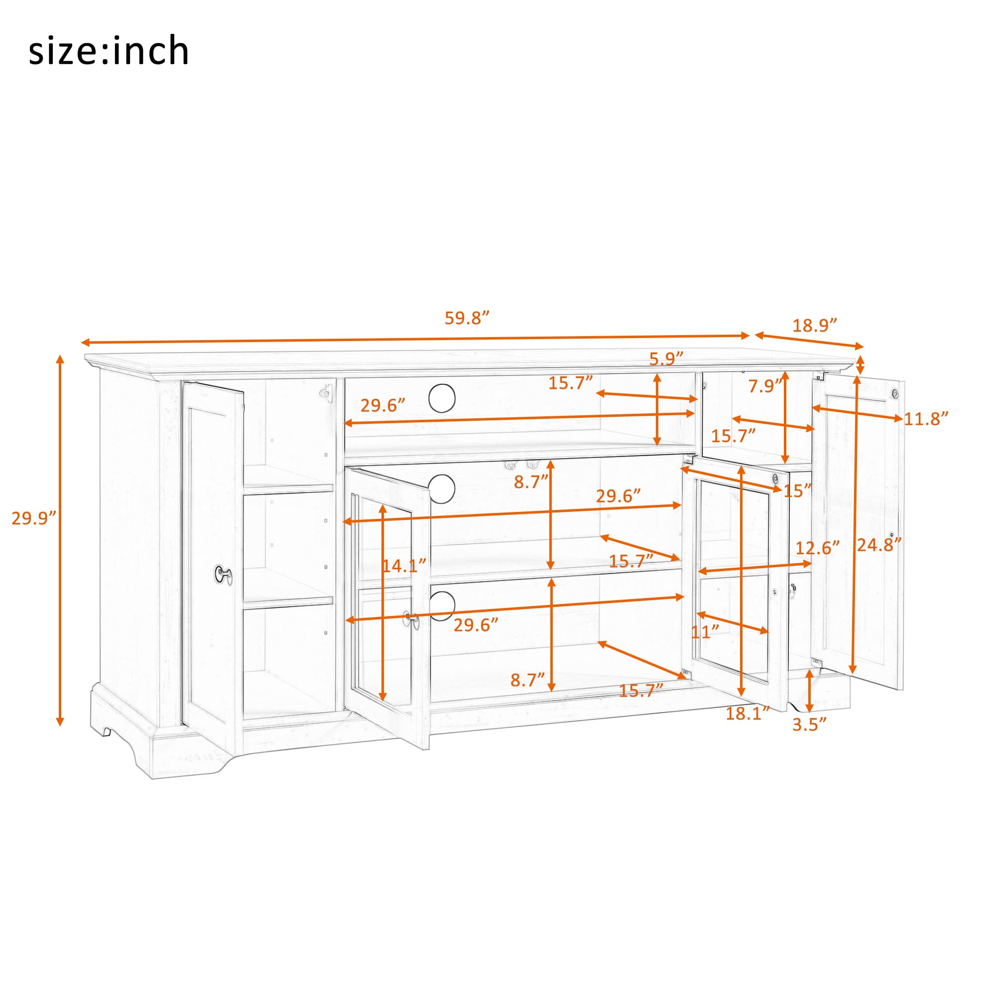 65 Inch TV Stand with 2 Tempered Glass Doors & Adjustable Shelves - Modern Wood Entertainment Center with Storage Cabinet for Living Room, Bedroom - Perfect for TV, Gaming Consoles & Media Storage (White)