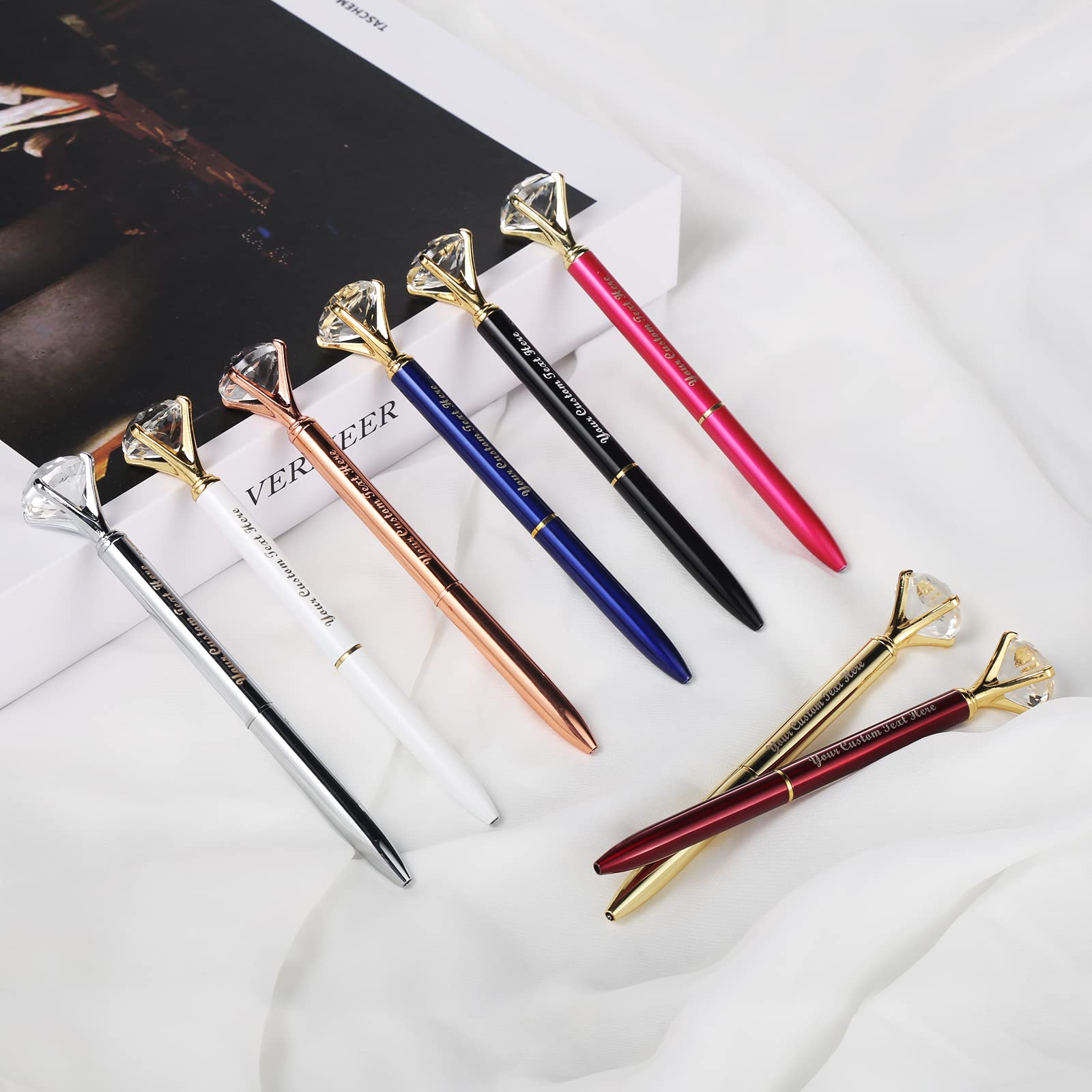 20 Pcs Big Diamond Bling Wedding Crystal Metal Ballpoint Pens with Black Ink - Elegant Writing for Weddings, Parties & Special Occasions
