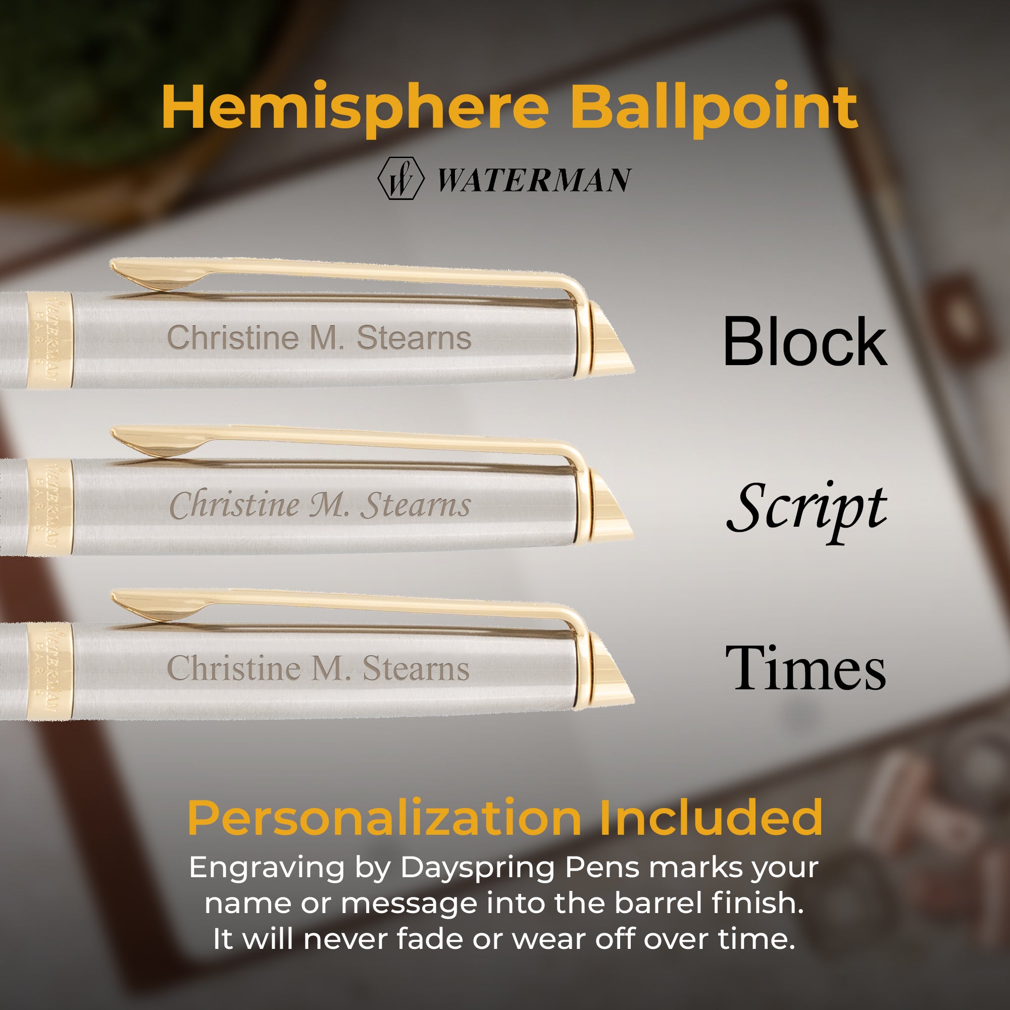 Waterman Hemisphere Stainless Steel Ballpoint Pen with Gold Trim - Premium Writing Instrument for Business, Gifts & Everyday Use