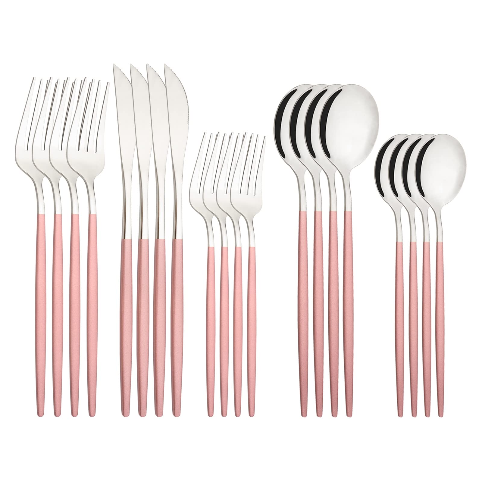 20-Piece Silverware Set for 4 - Stainless Steel Flatware Set with Spoons, Knives & Forks - Elegant Pink Dinnerware for Family Gatherings, Daily Meals & Special Occasions - Durable Cutlery Set Perfect for Home, Restaurant & Party Use