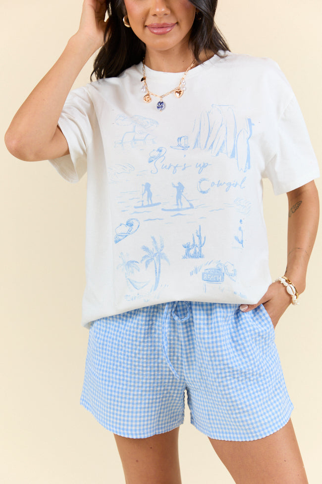 Surf's Up Cowgirl White T-Shirt for Women - Trendy Graphic Tee for Beach, Summer & Casual Wear