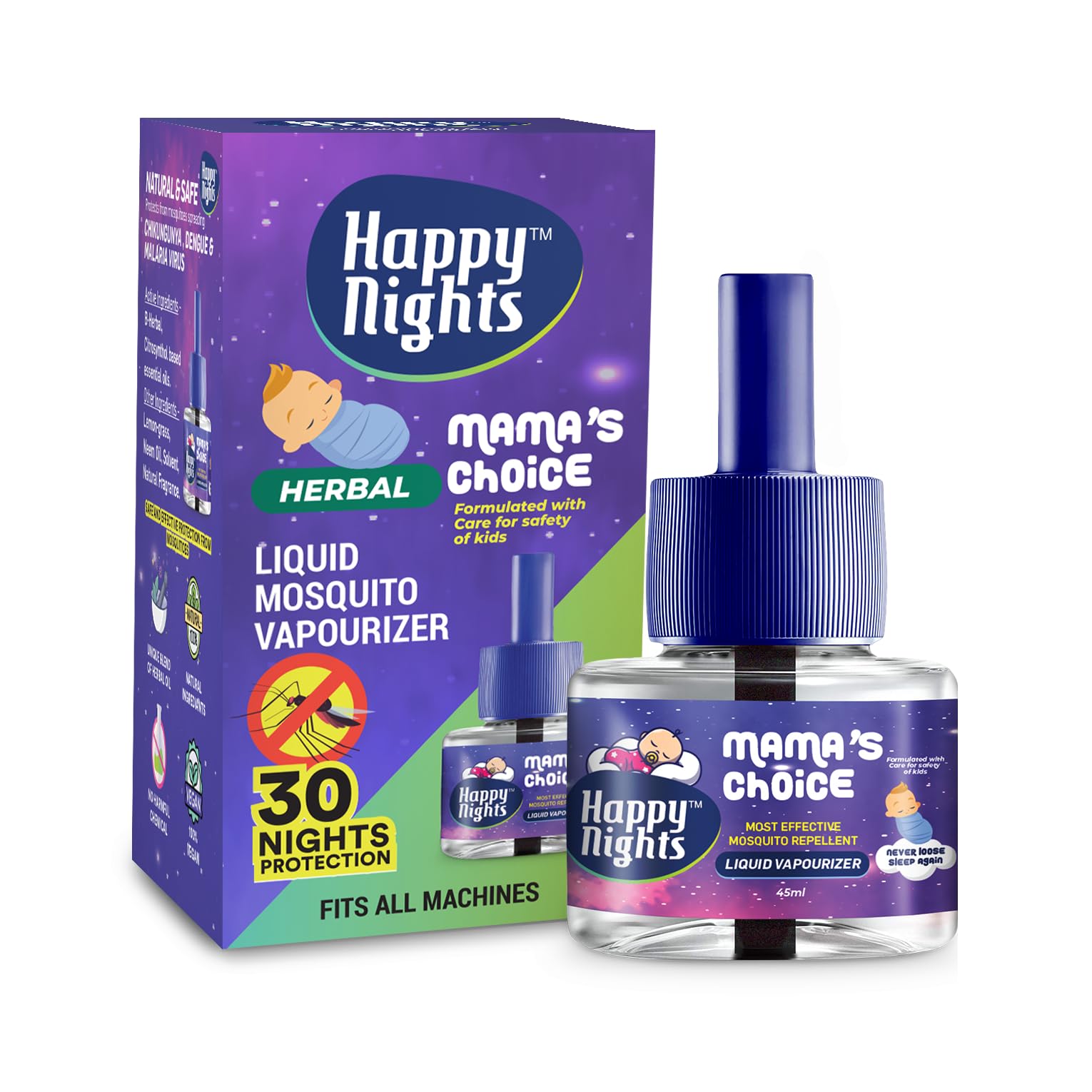 Happy Nights Mama's Choice Combo Pack - Natural Herbal Mosquito Repellent with Lemon Eucalyptus & Camphor Oil - Chemical-Free Vaporizer for 100% Mosquito Protection - Perfect for Bedrooms, Nurseries, and Outdoor Camping