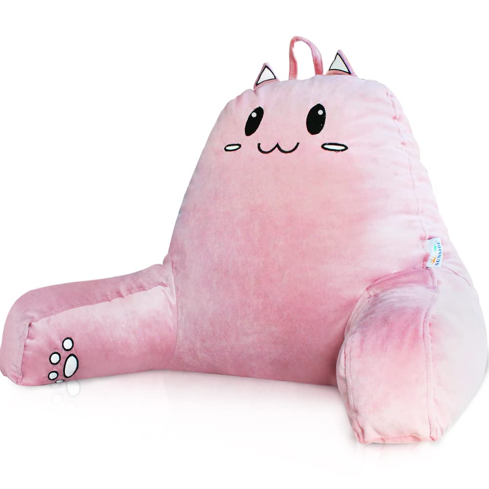 SUNSIDE Reading Pillow for Adults - Shredded Memory Foam Bed Rest Pillow with Arms, Cat Design Back Support for Sitting in Bed, Reading, Watching TV, Gaming - Perfect for Relaxation & Comfort in Bedroom or Living Room