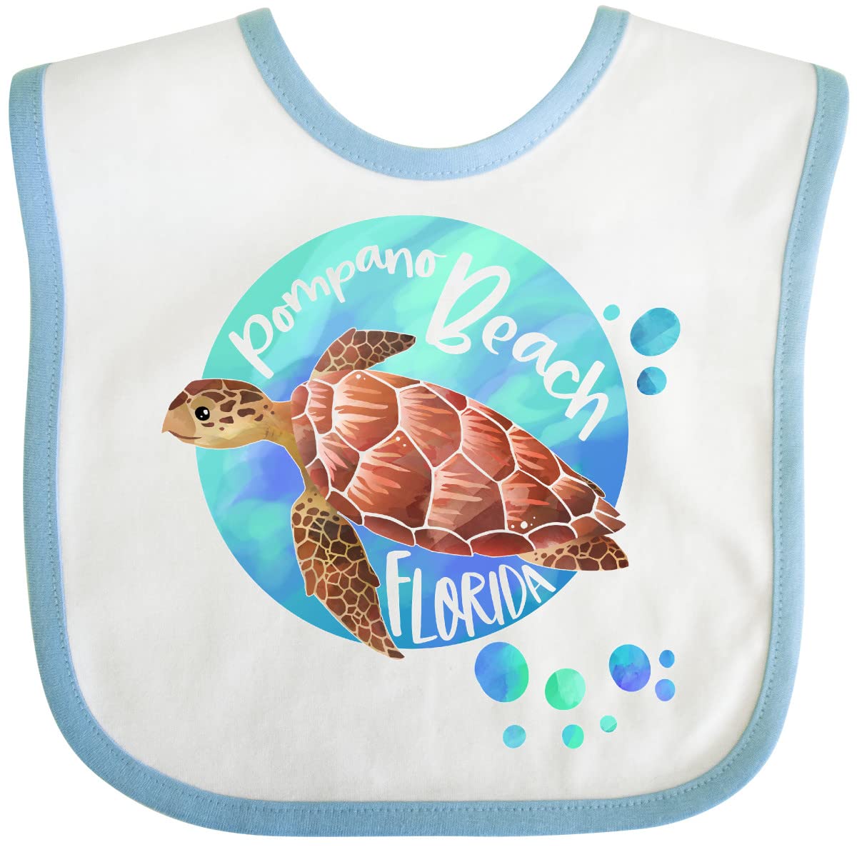 Inktastic Pompano Beach Florida Sea Turtle with Bubbles Baby Bib - Soft Cotton Infant Bib for Feeding, Drool Protection - Perfect for Beach Trips, Swimming Lessons & Ocean-Themed Nursery Decor
