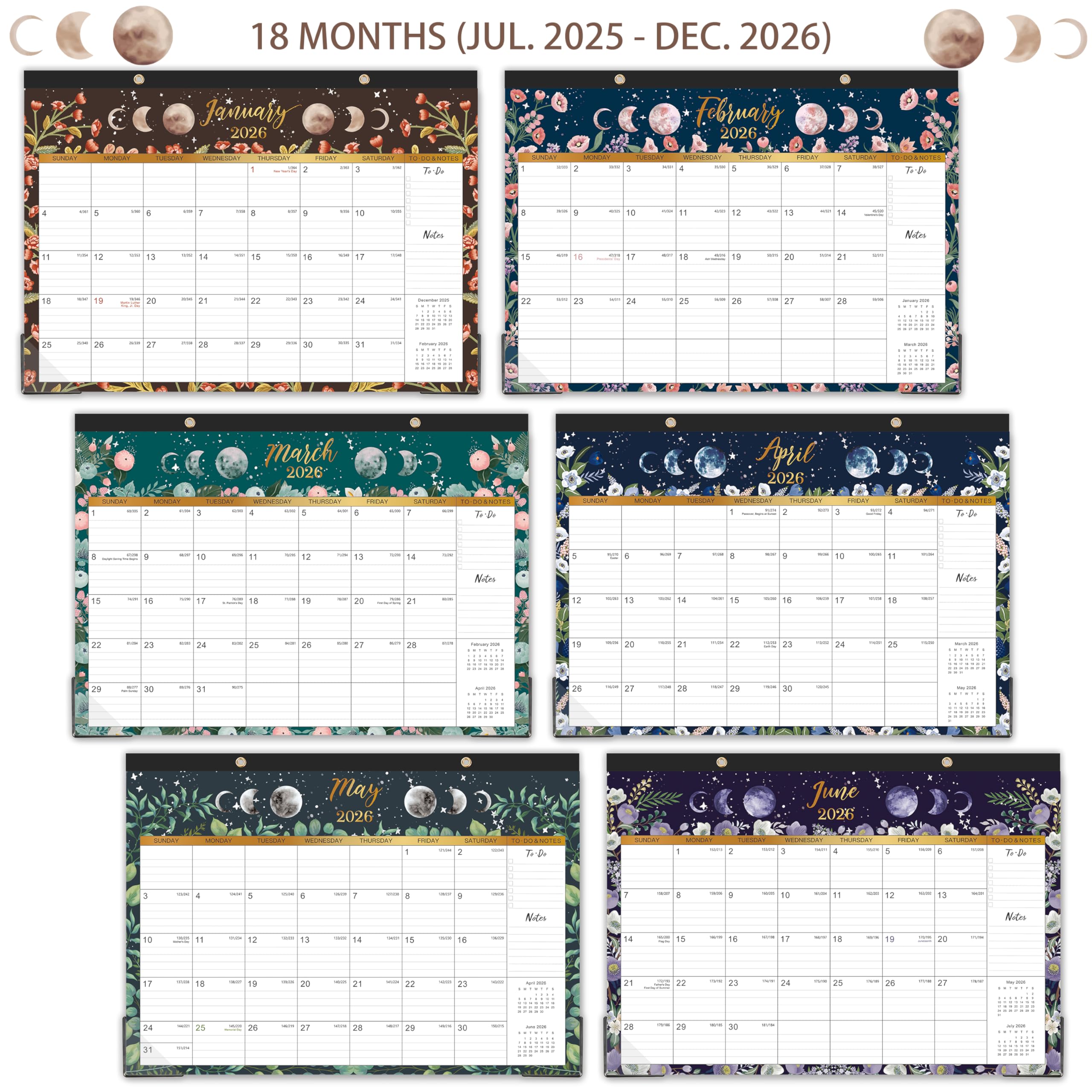 2025-2026 Monthly Desk and Wall Calendar Planner | 18 Months from July 2025 to December 2026 | 16.8
